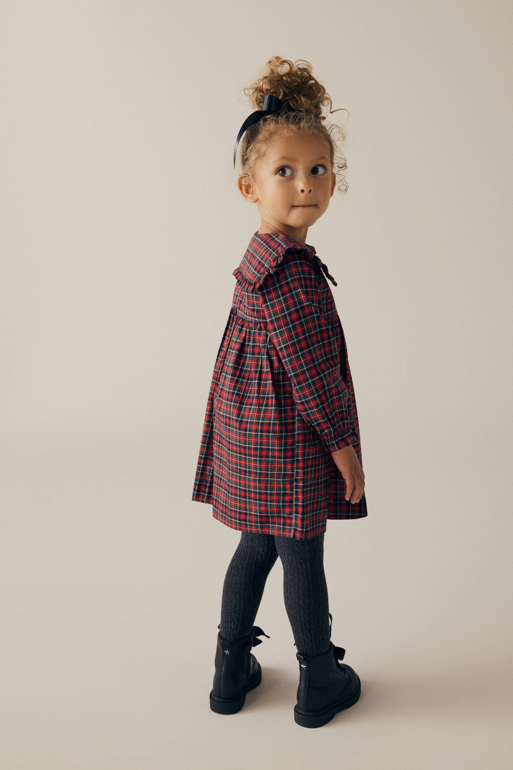 Red Tartan Long Sleeve Collar Dress (3mths-8yrs)