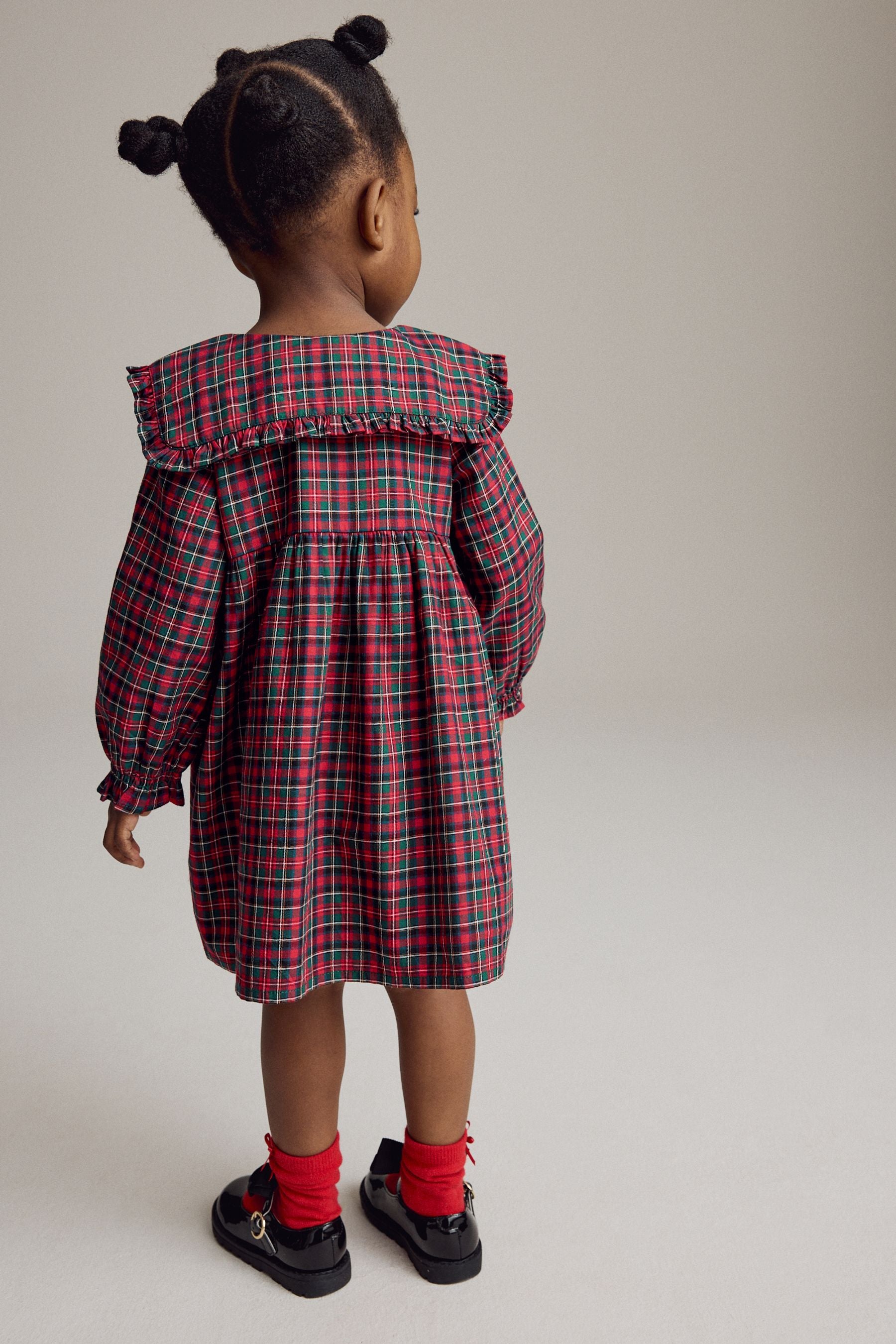 Red Tartan Long Sleeve Peter Pan Collar Dress (3mths-8yrs)