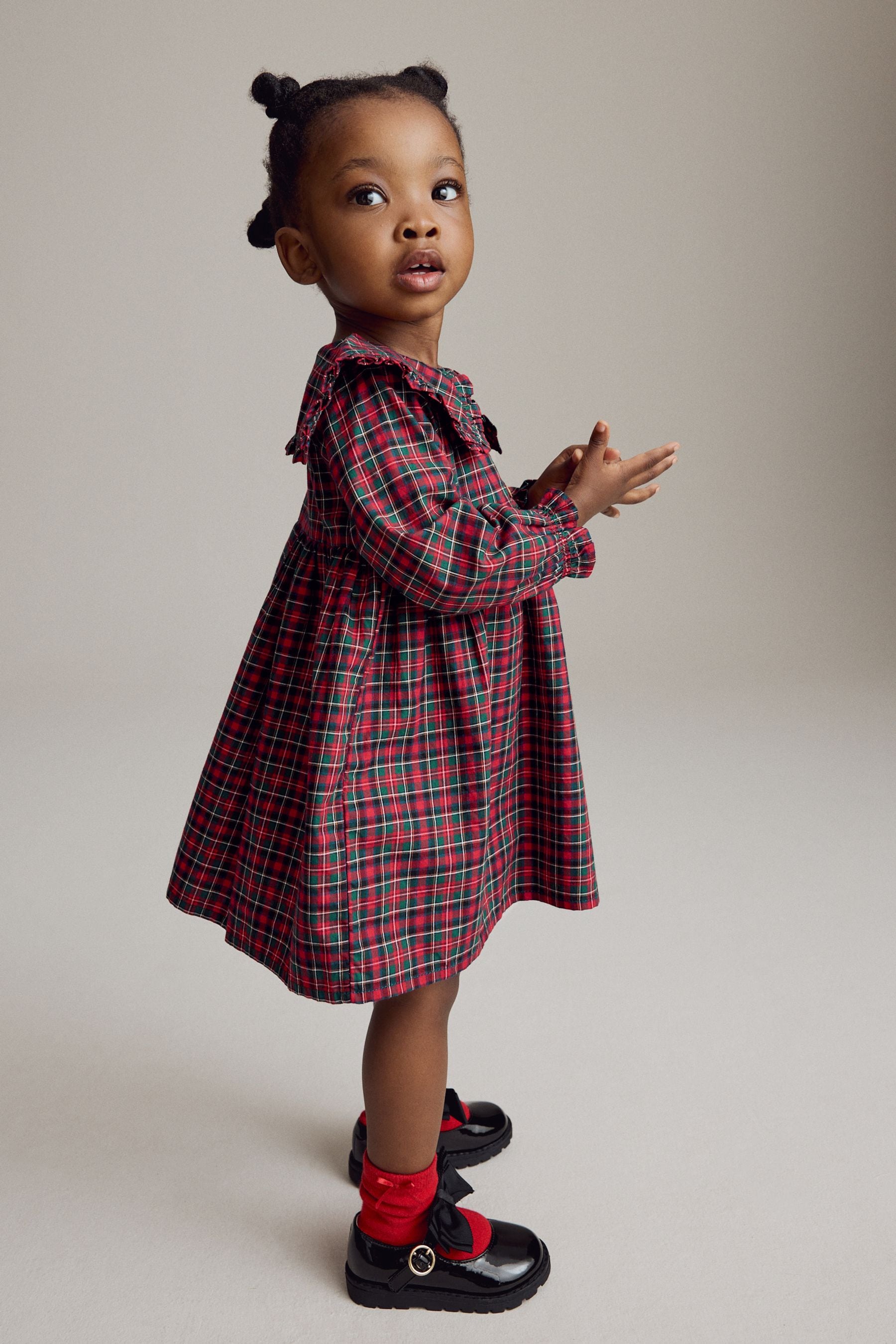 Red Tartan Long Sleeve Peter Pan Collar Dress (3mths-8yrs)