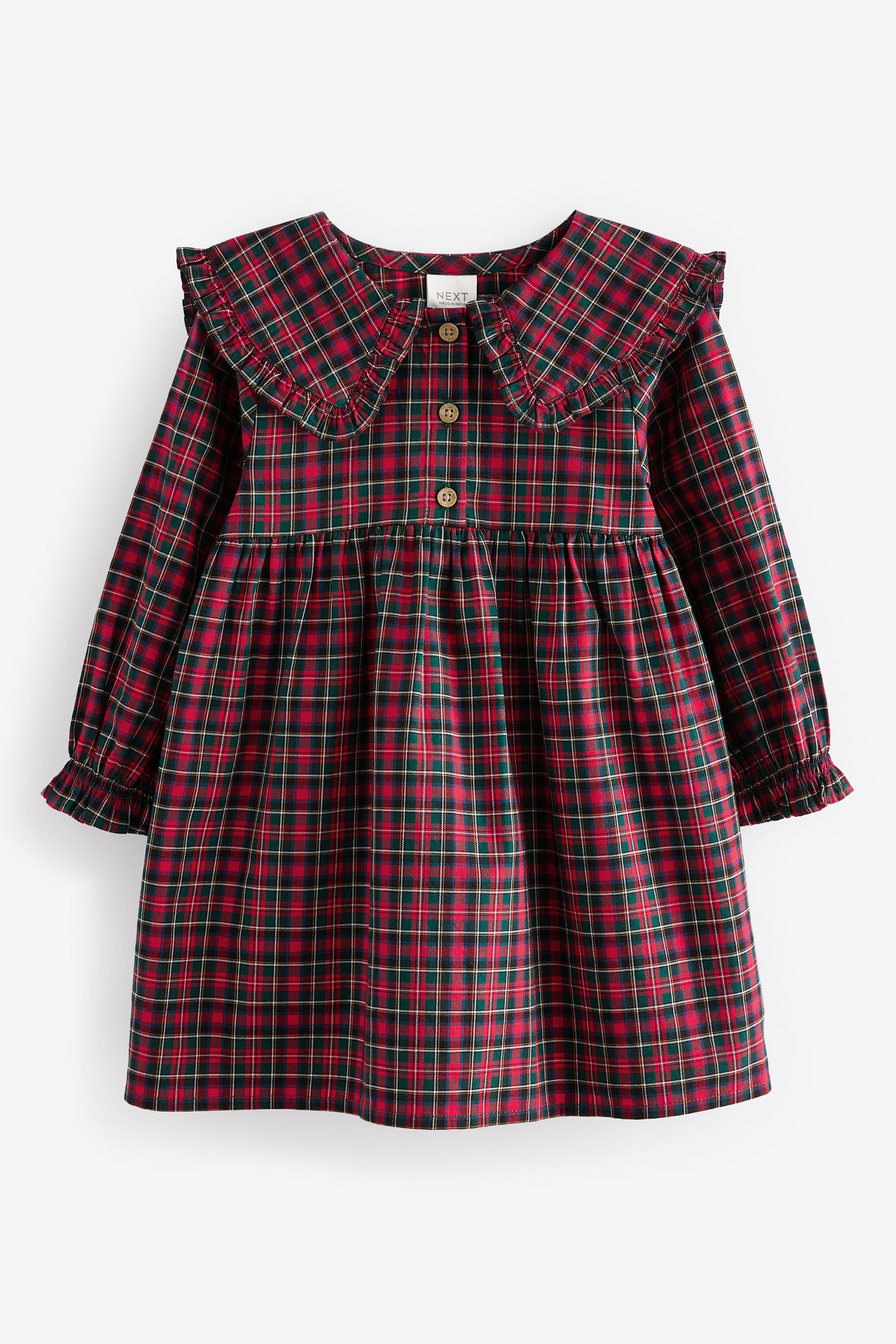 Red Tartan Long Sleeve Collar Dress (3mths-8yrs)