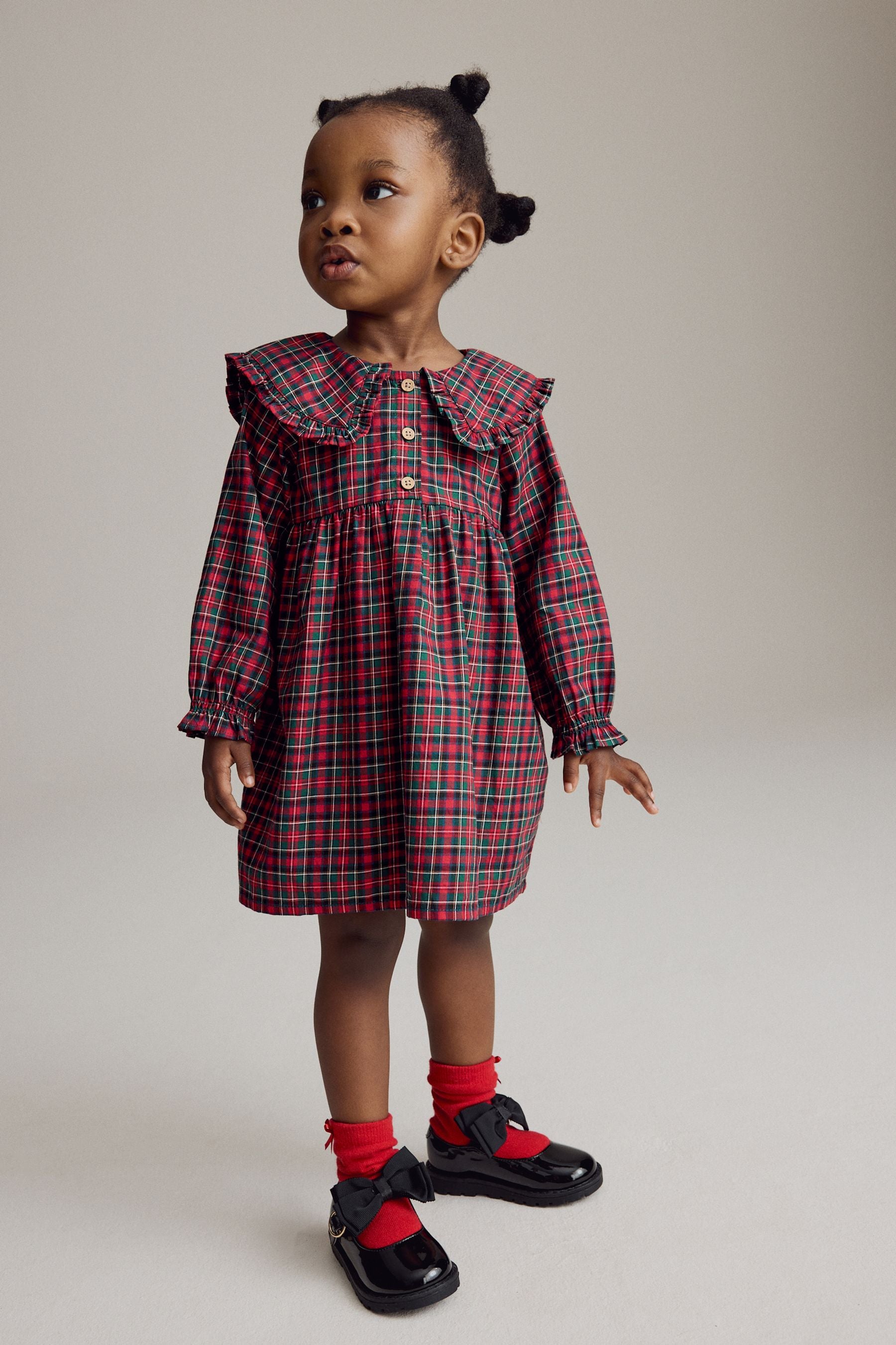 Red Tartan Long Sleeve Peter Pan Collar Dress (3mths-8yrs)