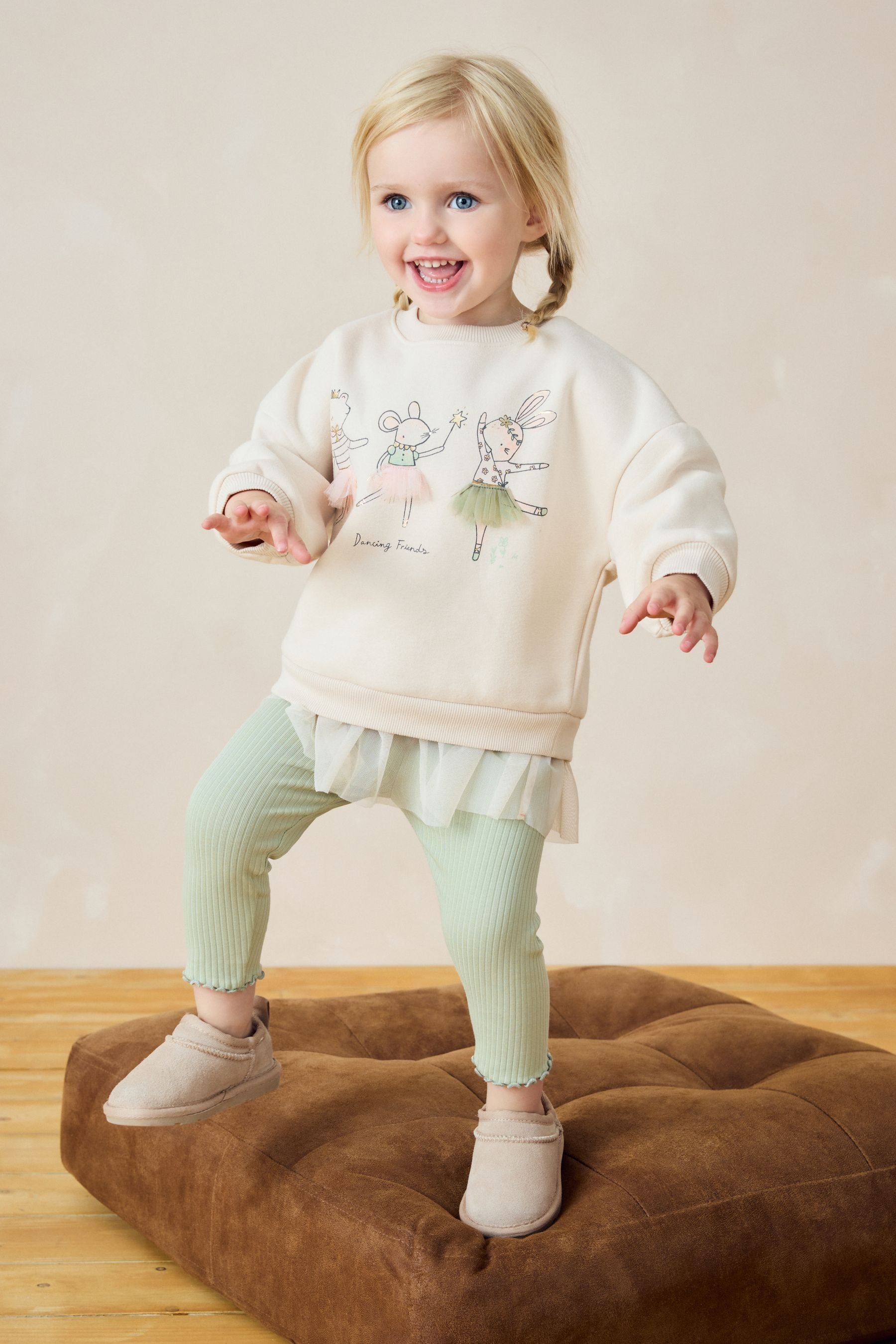 Pale Pink Mesh Hem Leggings Set (3mths-7yrs)