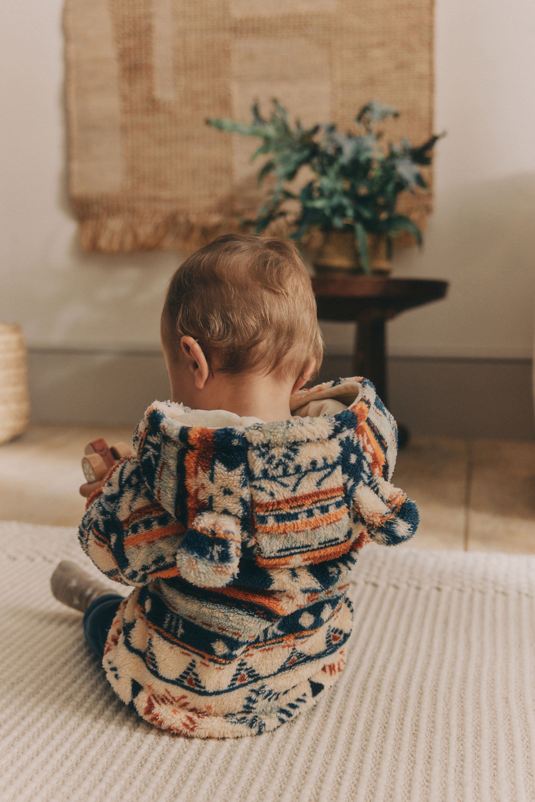 Blue/ Orange Print Baby Cosy Fleece Jacket with 3d Ears (0mths-2yrs)