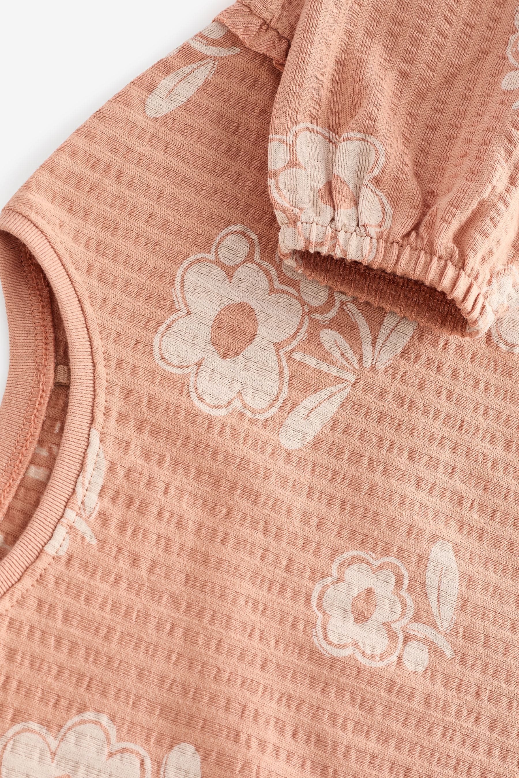 Peach Pink Flower 100% Cotton Long Sleeve Textured Top (3mths-7yrs)