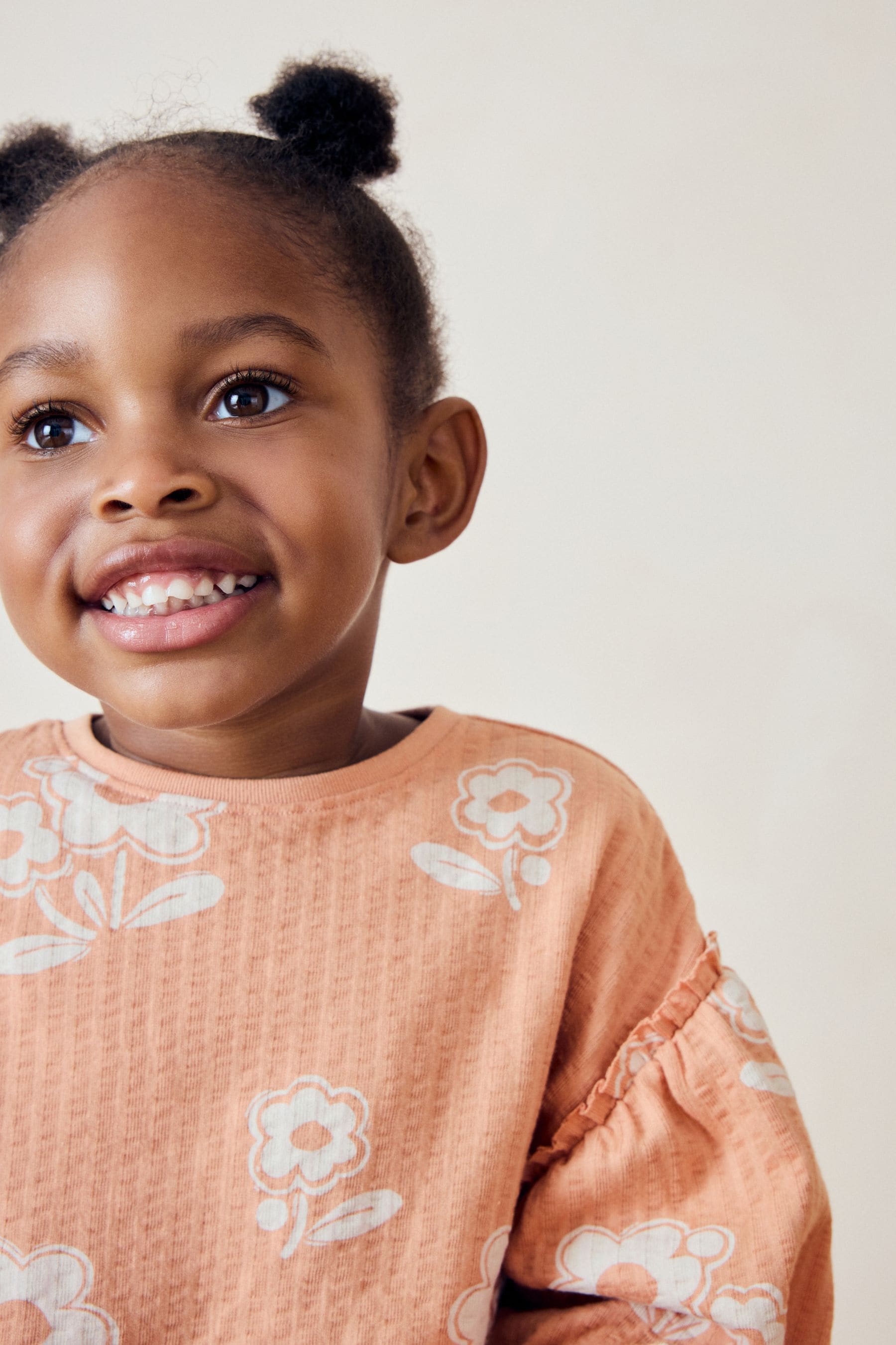 Peach Pink Flower 100% Cotton Long Sleeve Textured Top (3mths-7yrs)