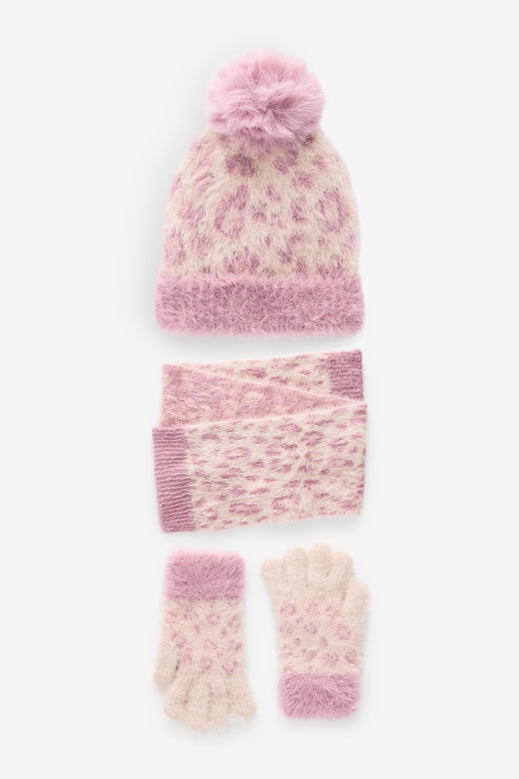 Pink Animal Hat Gloves And Scarf Set (3-16yrs)