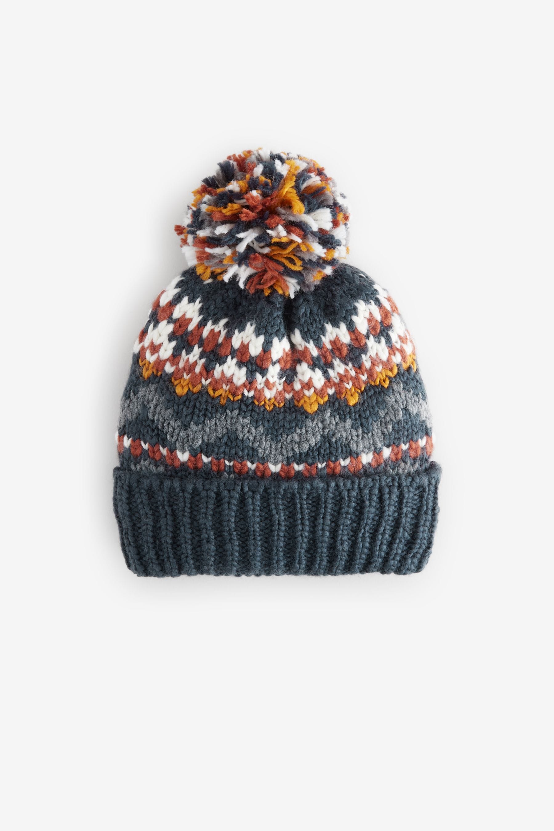 Navy Blue Fairisle Pattern Pom Hat (3mths-16yrs)