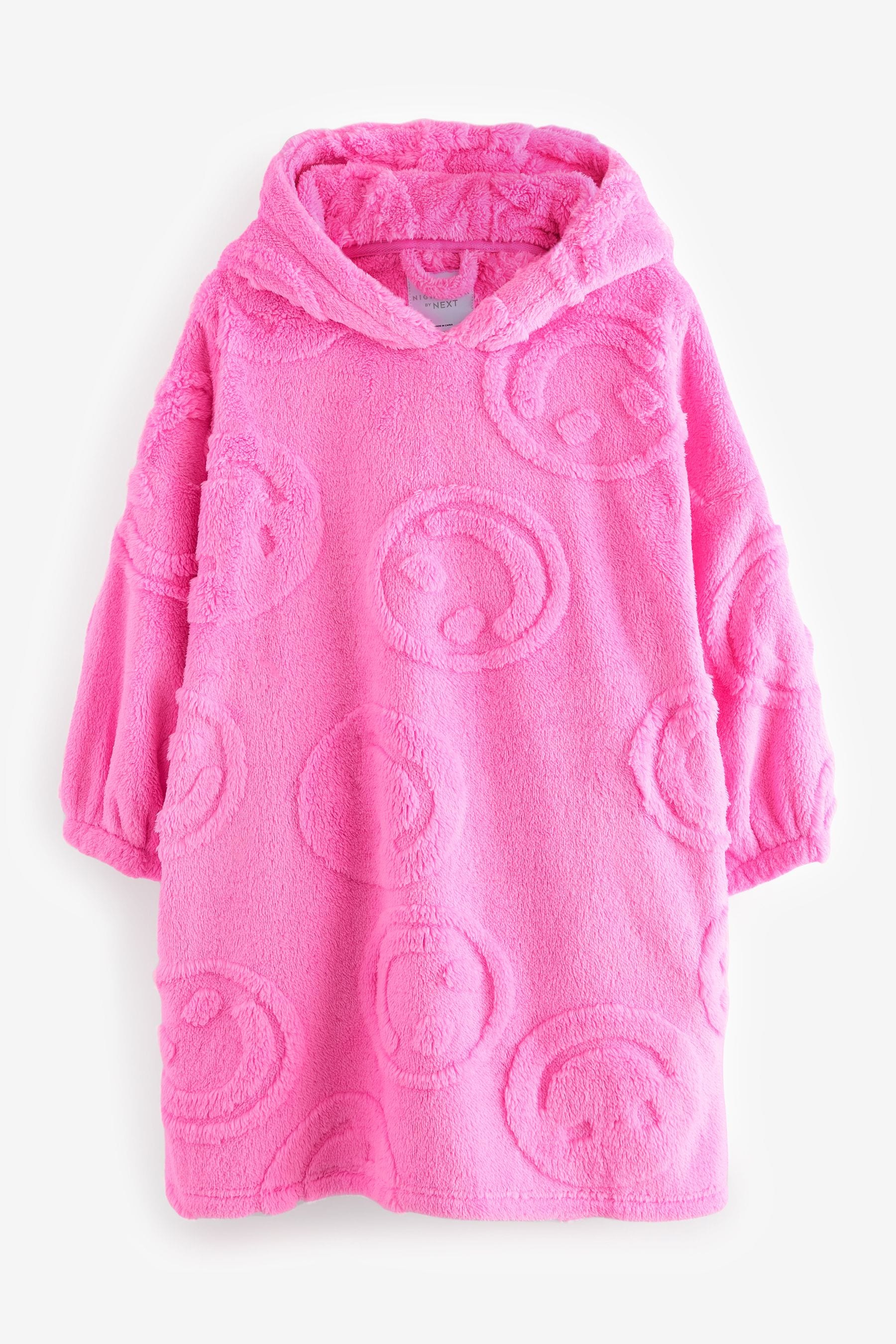 Pink Happy Face Jacquard Fleece Hooded Blanket (3-16yrs)