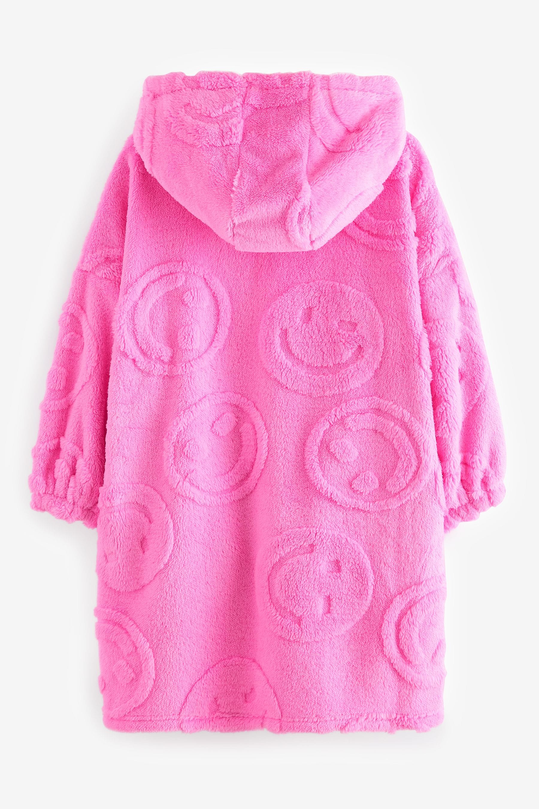 Pink Happy Face Jacquard Fleece Hooded Blanket (3-16yrs)