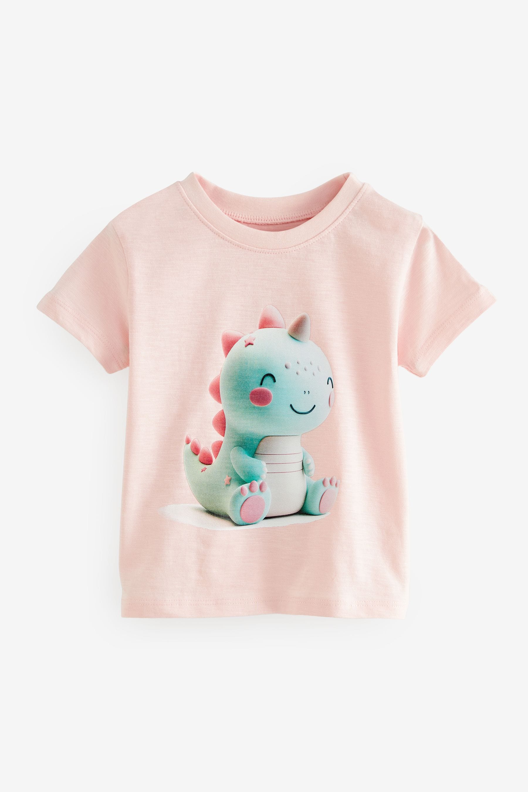 Pink Cute Dino Short Sleeve T-Shirt (3mths-7yrs)