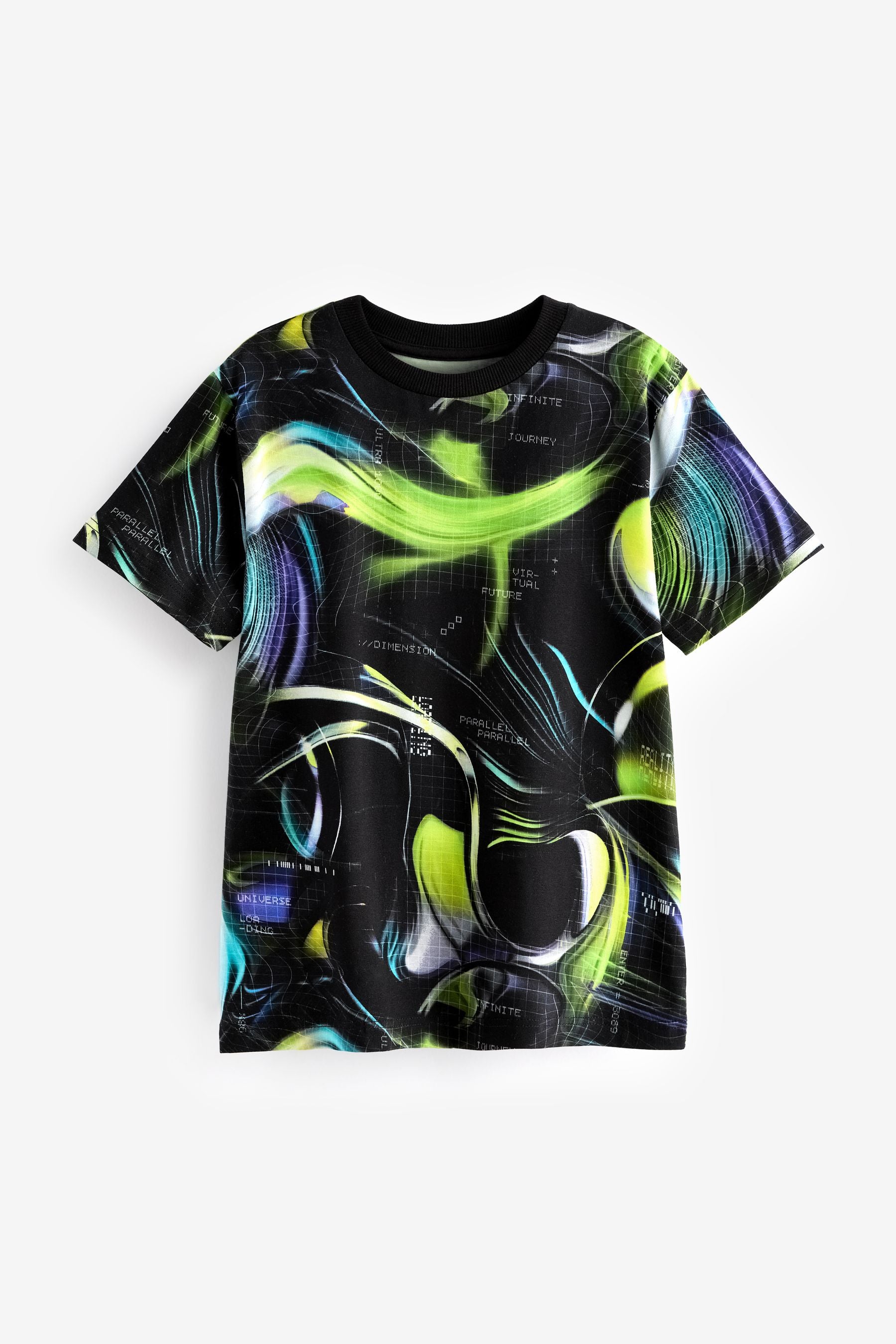 Black/Green Swirl All-Over Print Short Sleeve T-Shirt (3-16yrs)