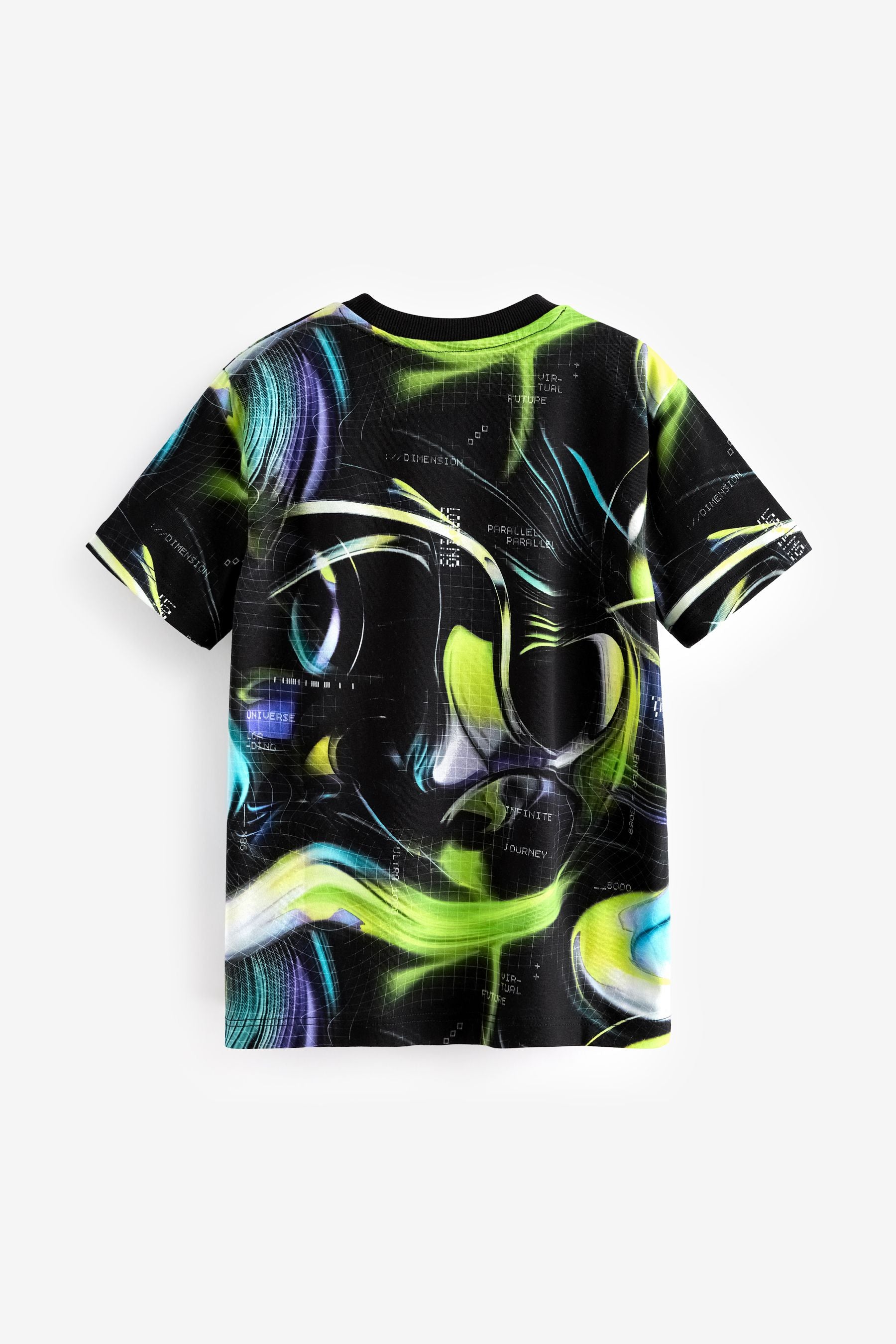 Black/Green Swirl All-Over Print Short Sleeve T-Shirt (3-16yrs)