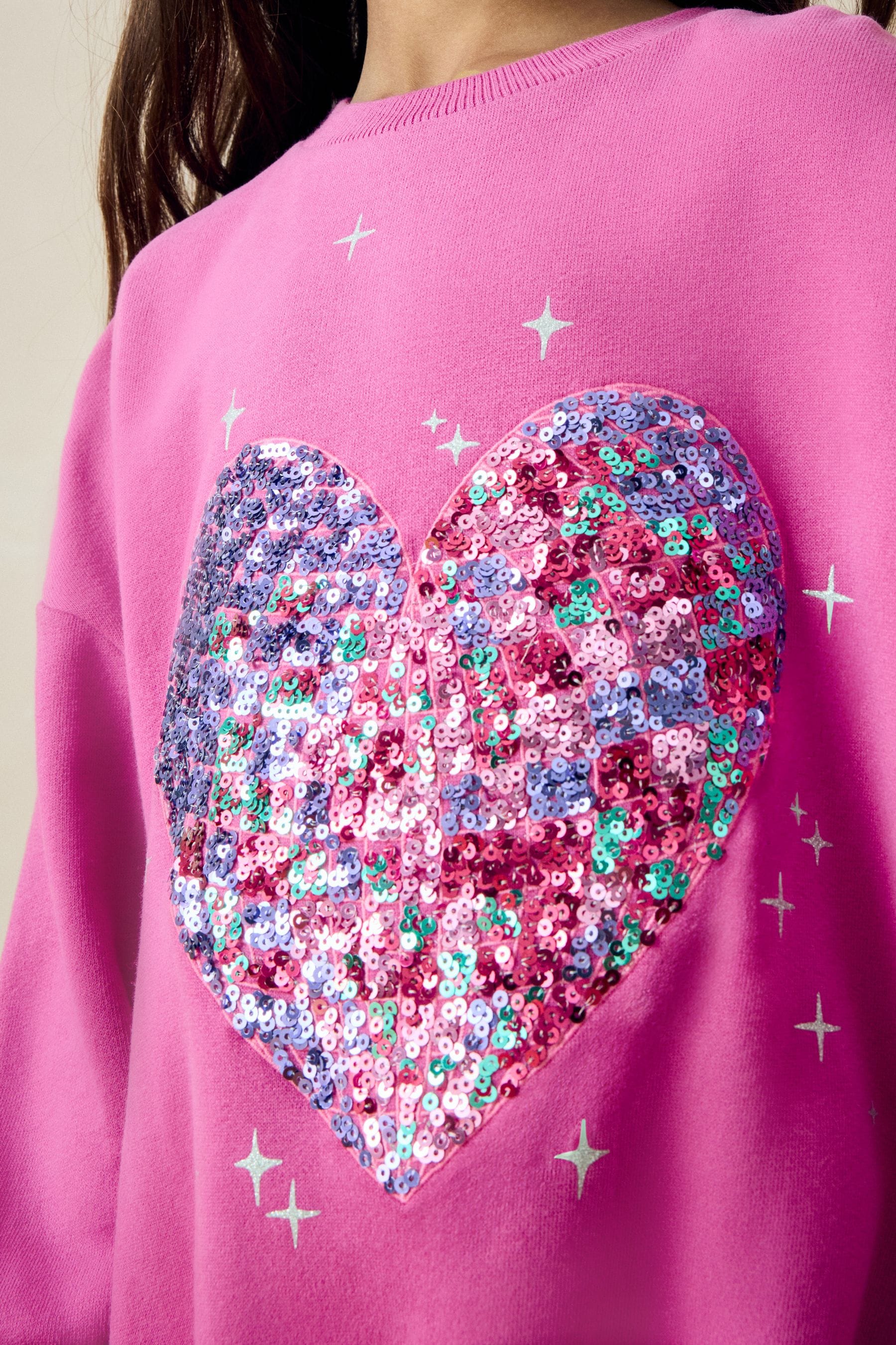 Pink Disco Heart Embellished Sweatshirt (3-16yrs)