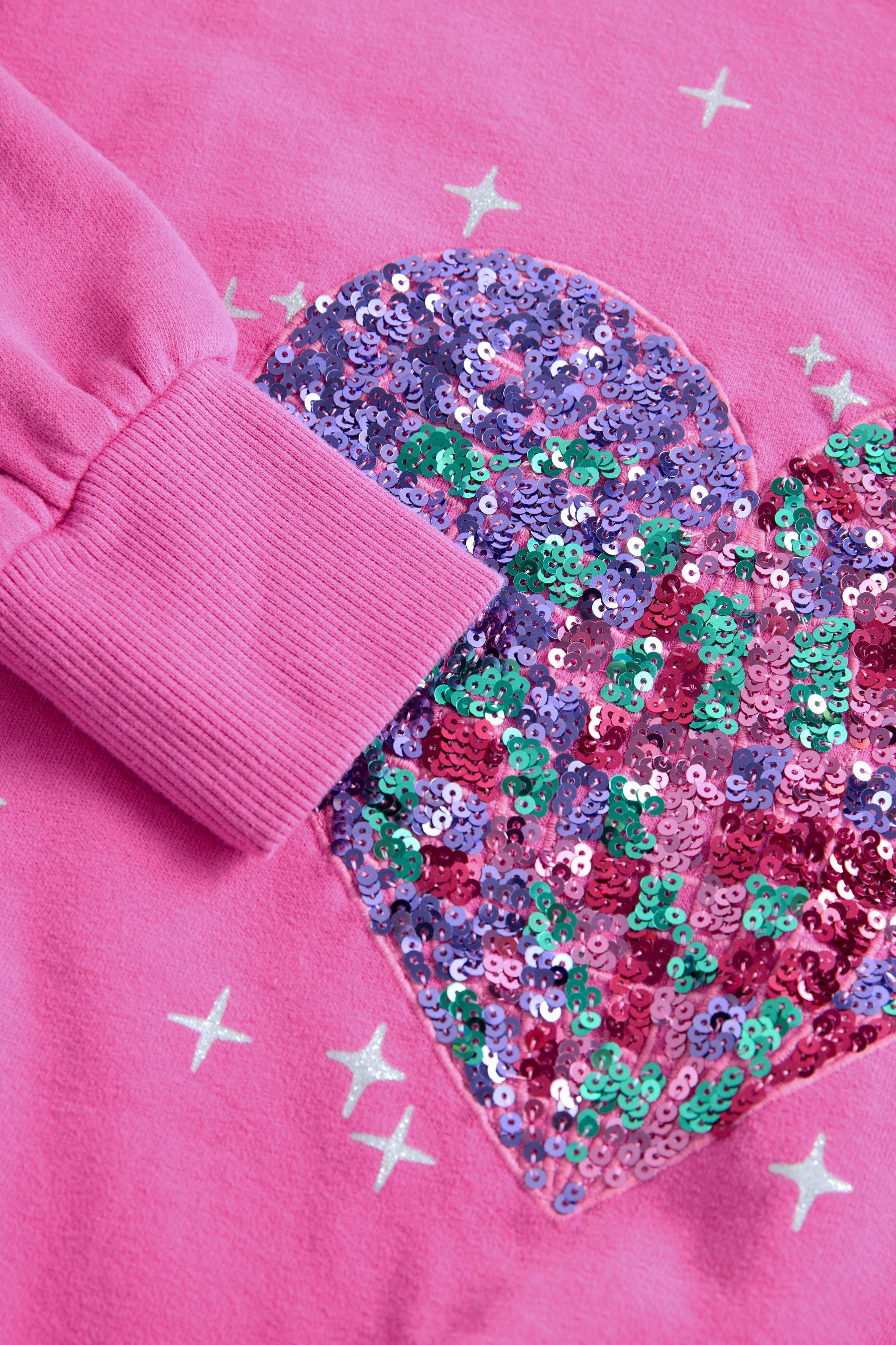 Pink Disco Heart Embellished Sweatshirt (3-16yrs)