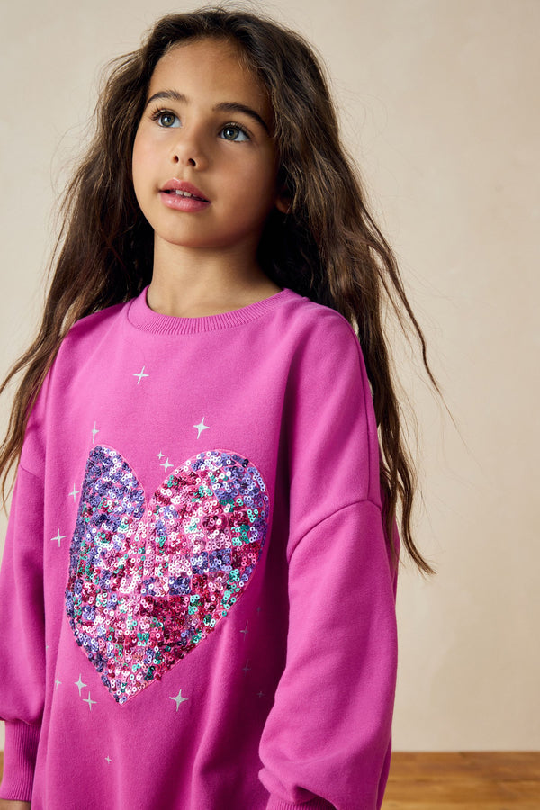 Pink Disco Heart Embellished Sweatshirt (3-16yrs)