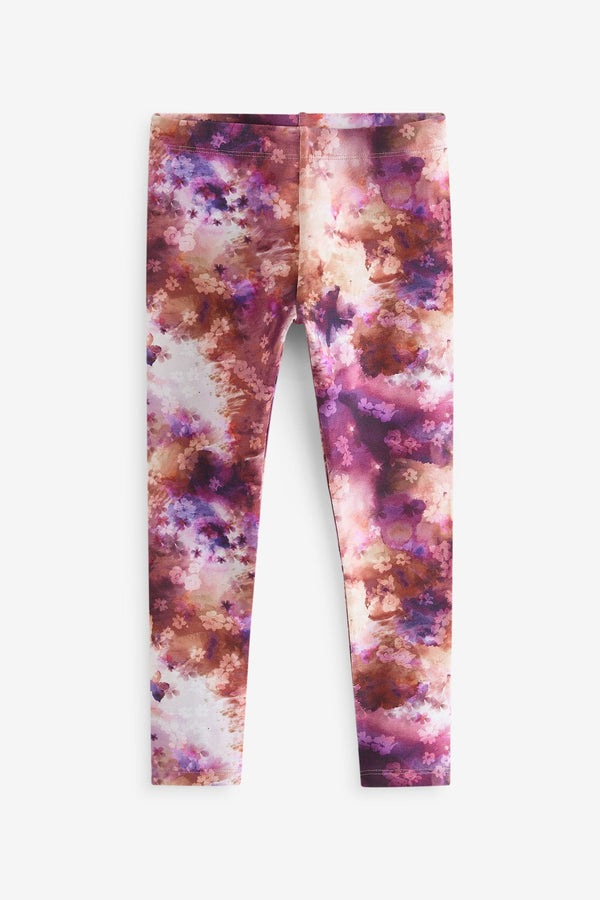 Purple/Pink Floral Printed Leggings (3-16yrs)