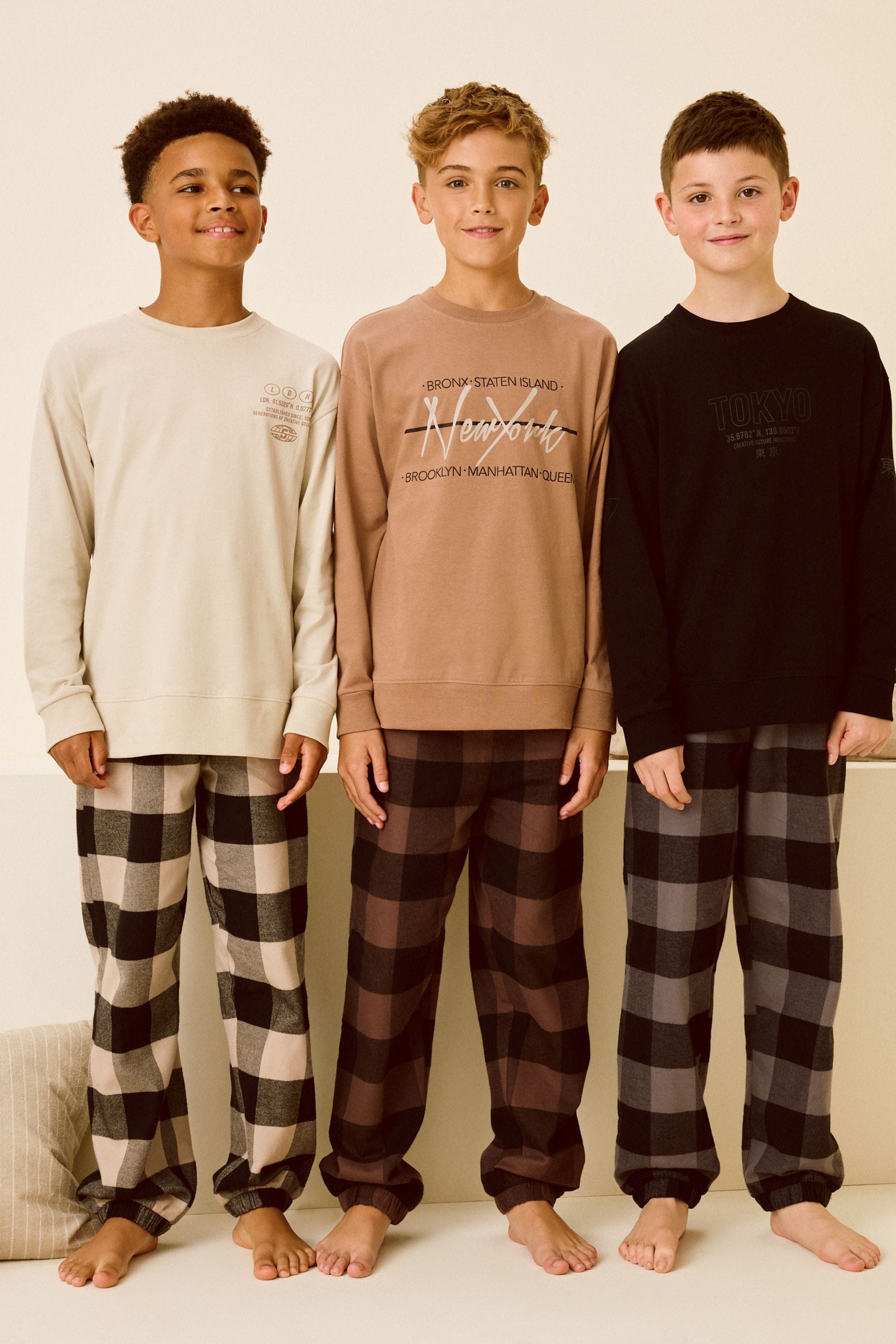 Neutral/Black Woven Check Pyjamas 3 Pack (3-16yrs)