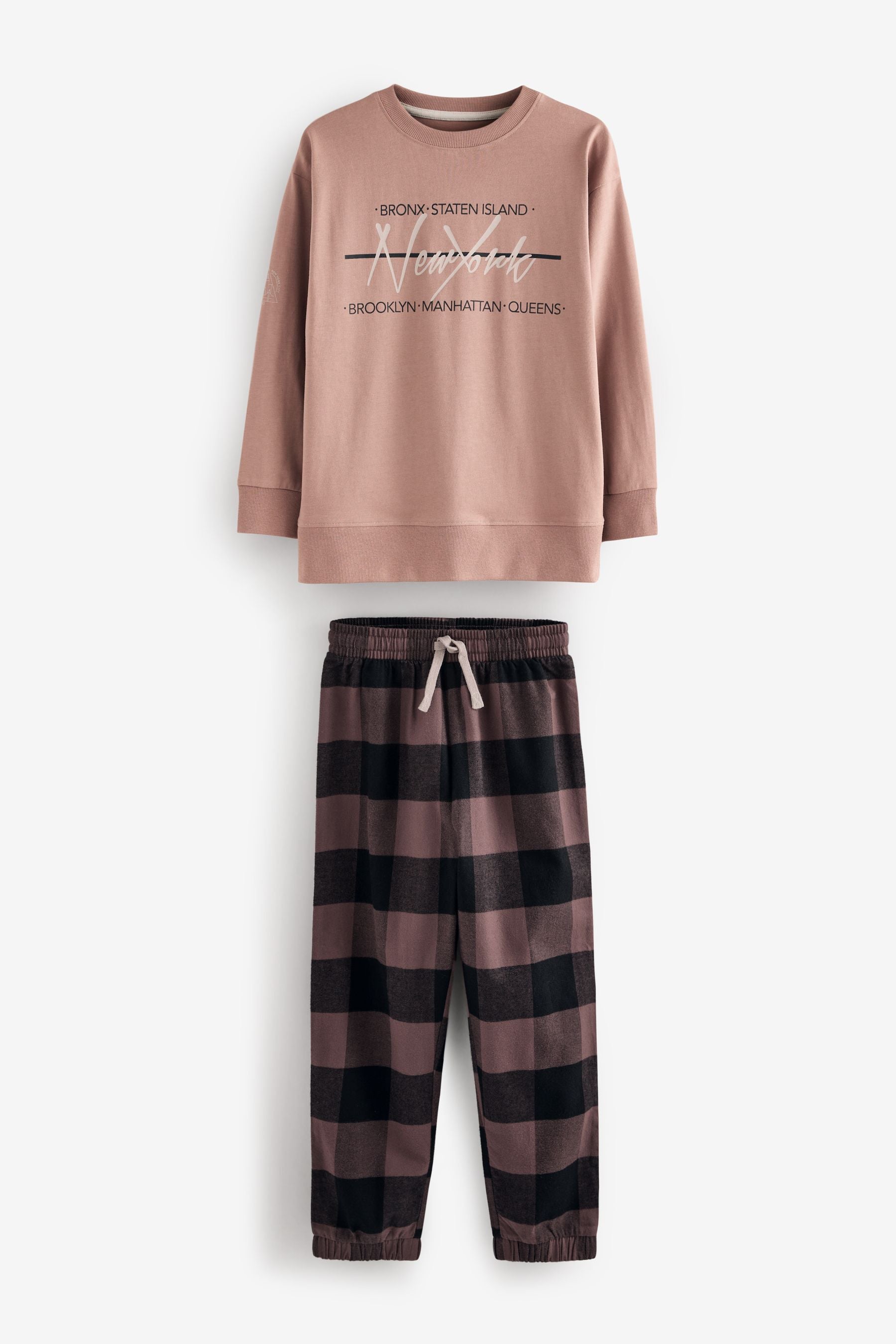 Neutral/Black Woven Check Pyjamas 3 Pack (3-16yrs)