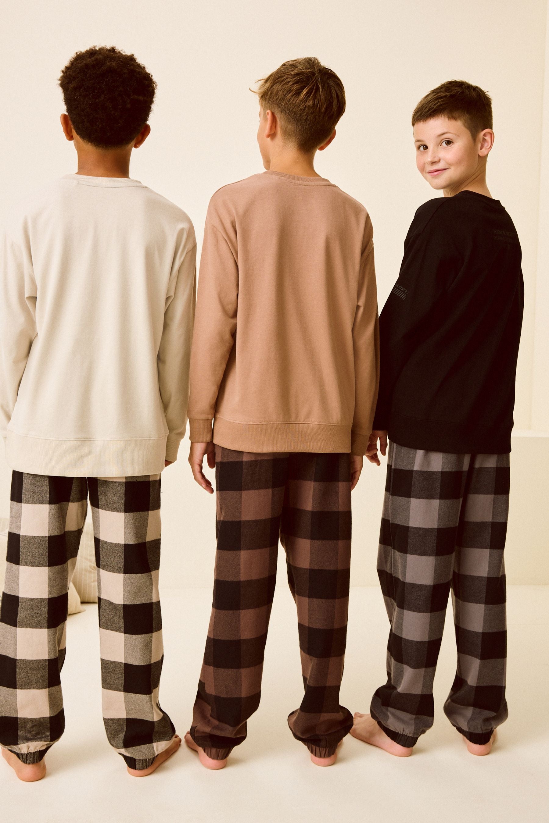 Neutral/Black Woven Check Pyjamas 3 Pack (3-16yrs)