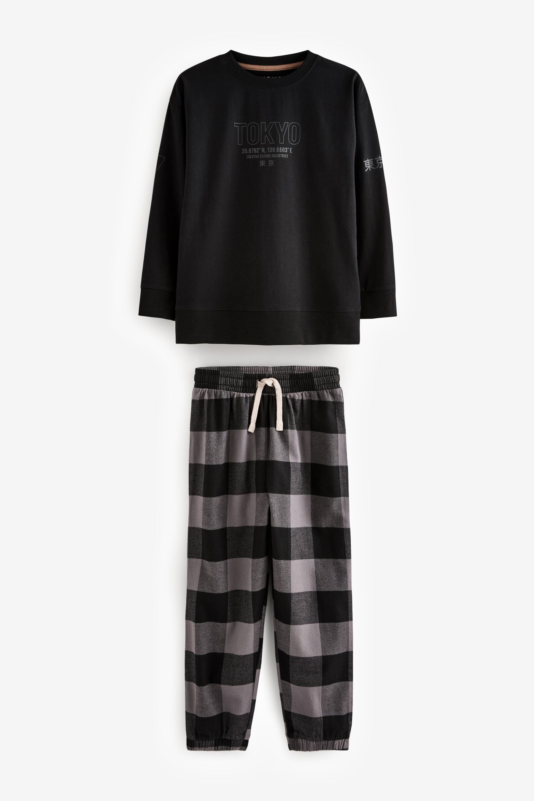 Neutral/Black Woven Check Pyjamas 3 Pack (3-16yrs)