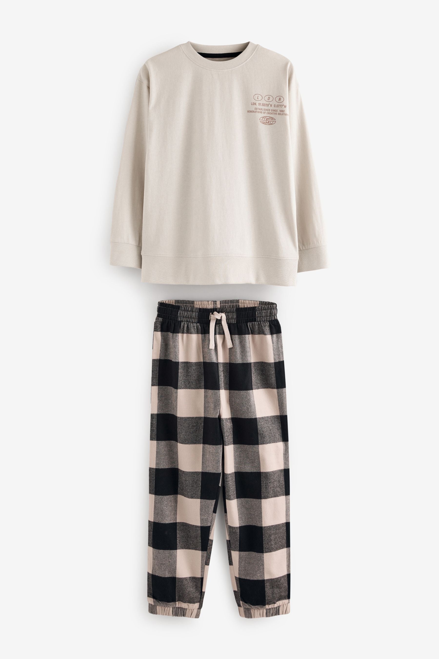 Neutral/Black Woven Check Pyjamas 3 Pack (3-16yrs)