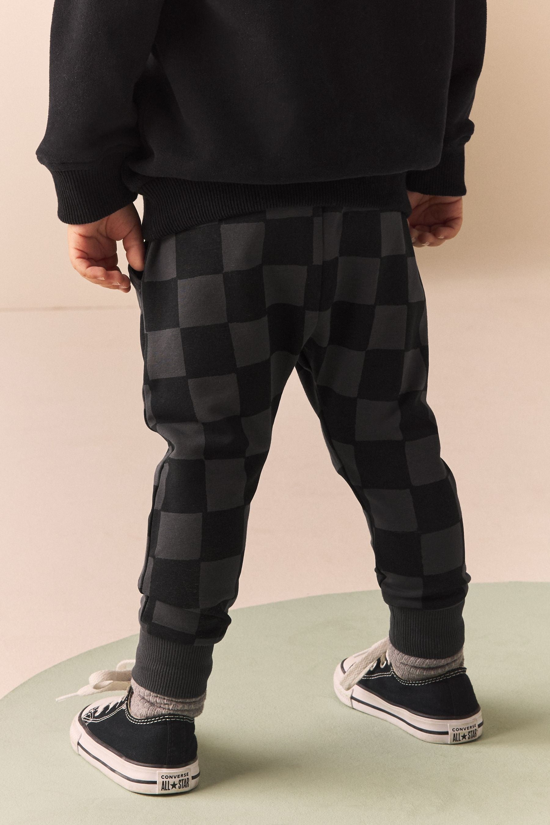 Black Checkerboard All-Over Print Utility Super Skinny Joggers (3mths-7yrs)