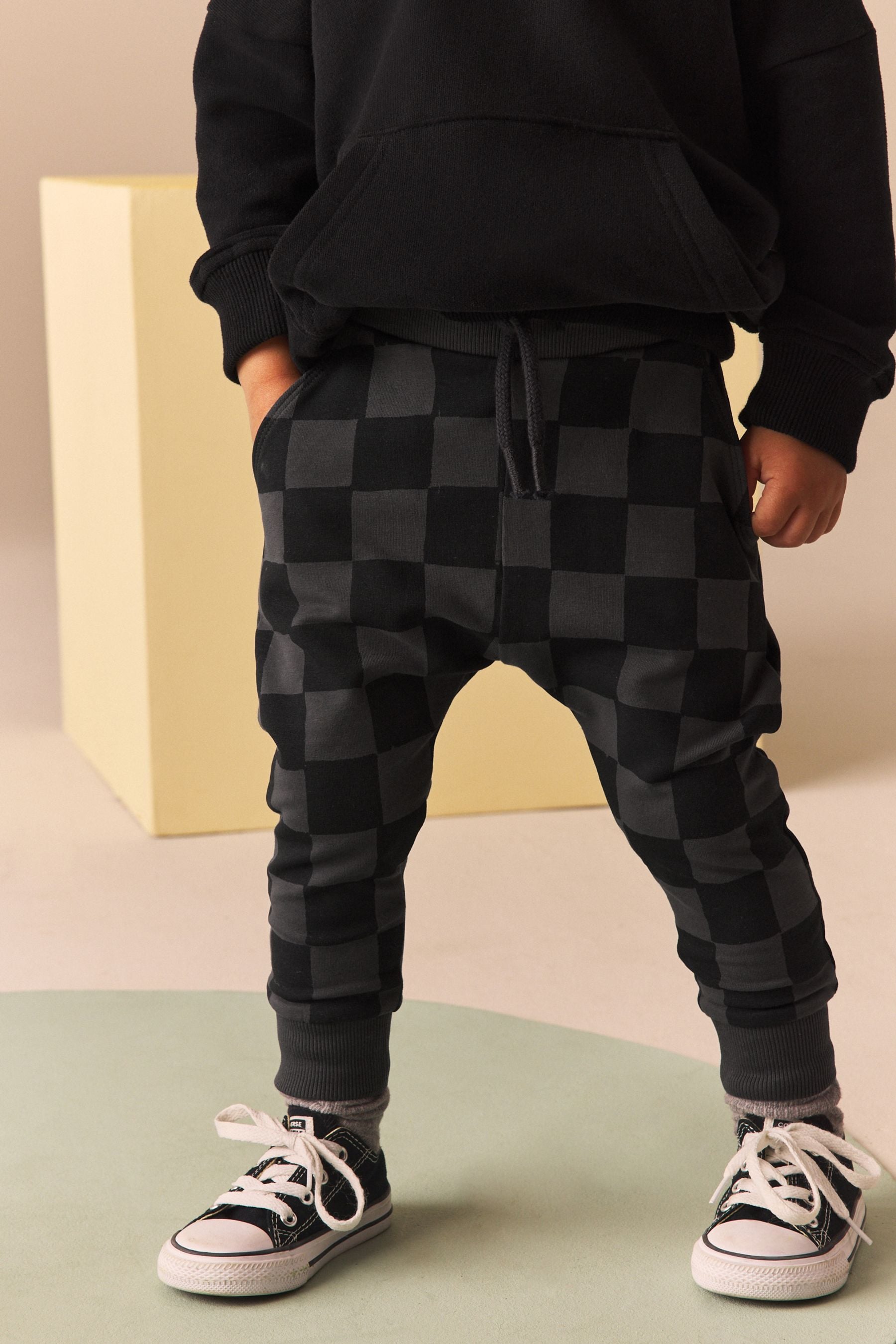 Black Checkerboard All-Over Print Utility Super Skinny Joggers (3mths-7yrs)