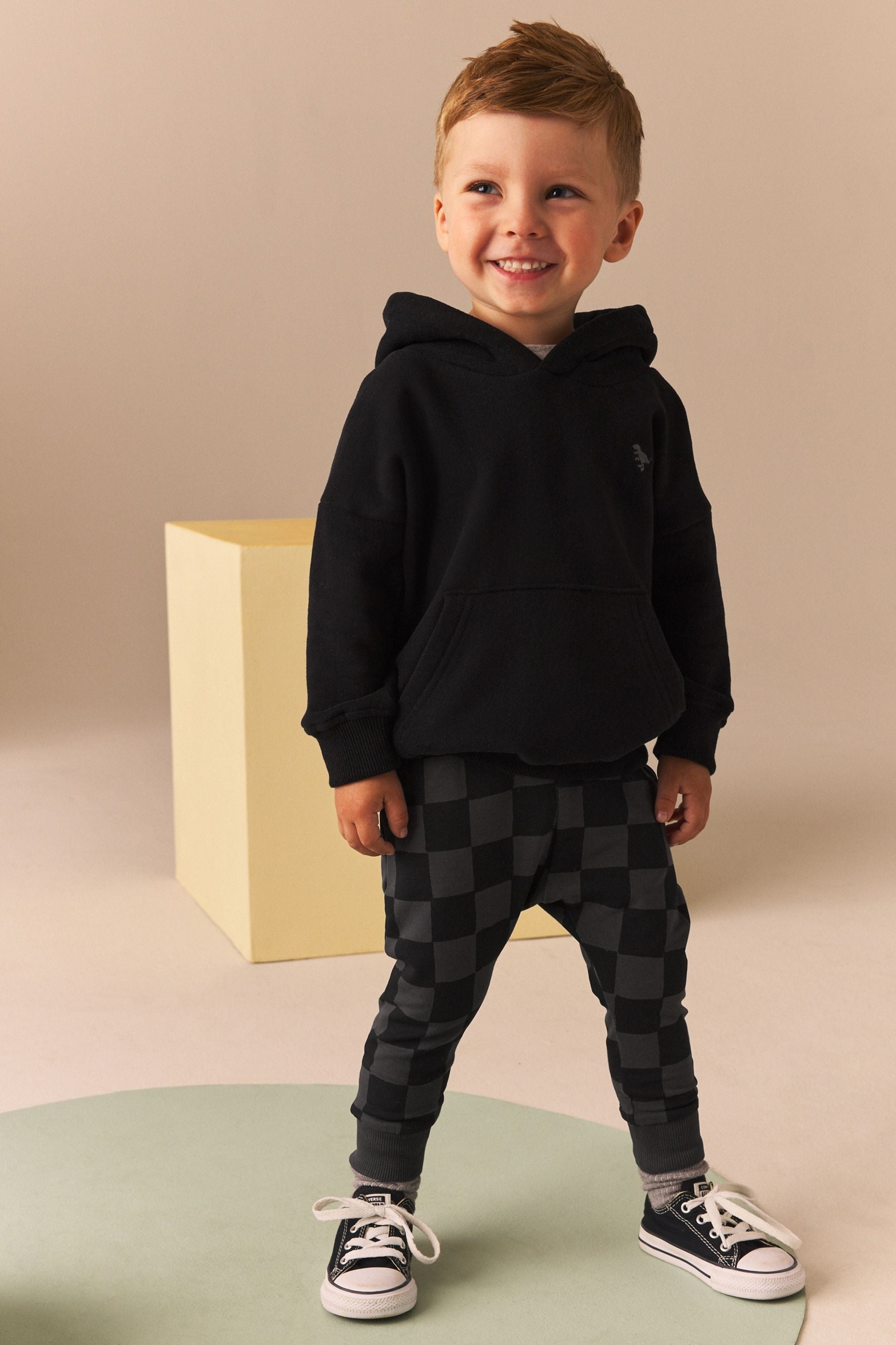 Black Checkerboard All-Over Print Utility Super Skinny Joggers (3mths-7yrs)