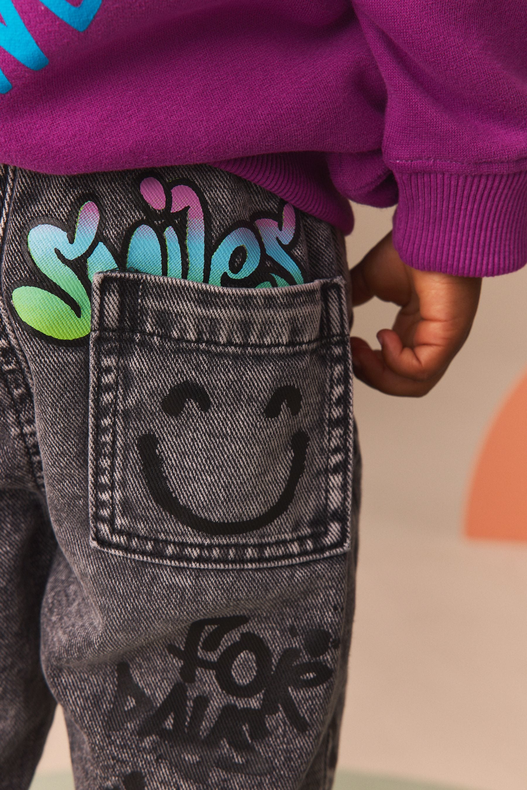 Black Denim 100% Cotton Graffiti Print Jeans (3mths-7yrs)