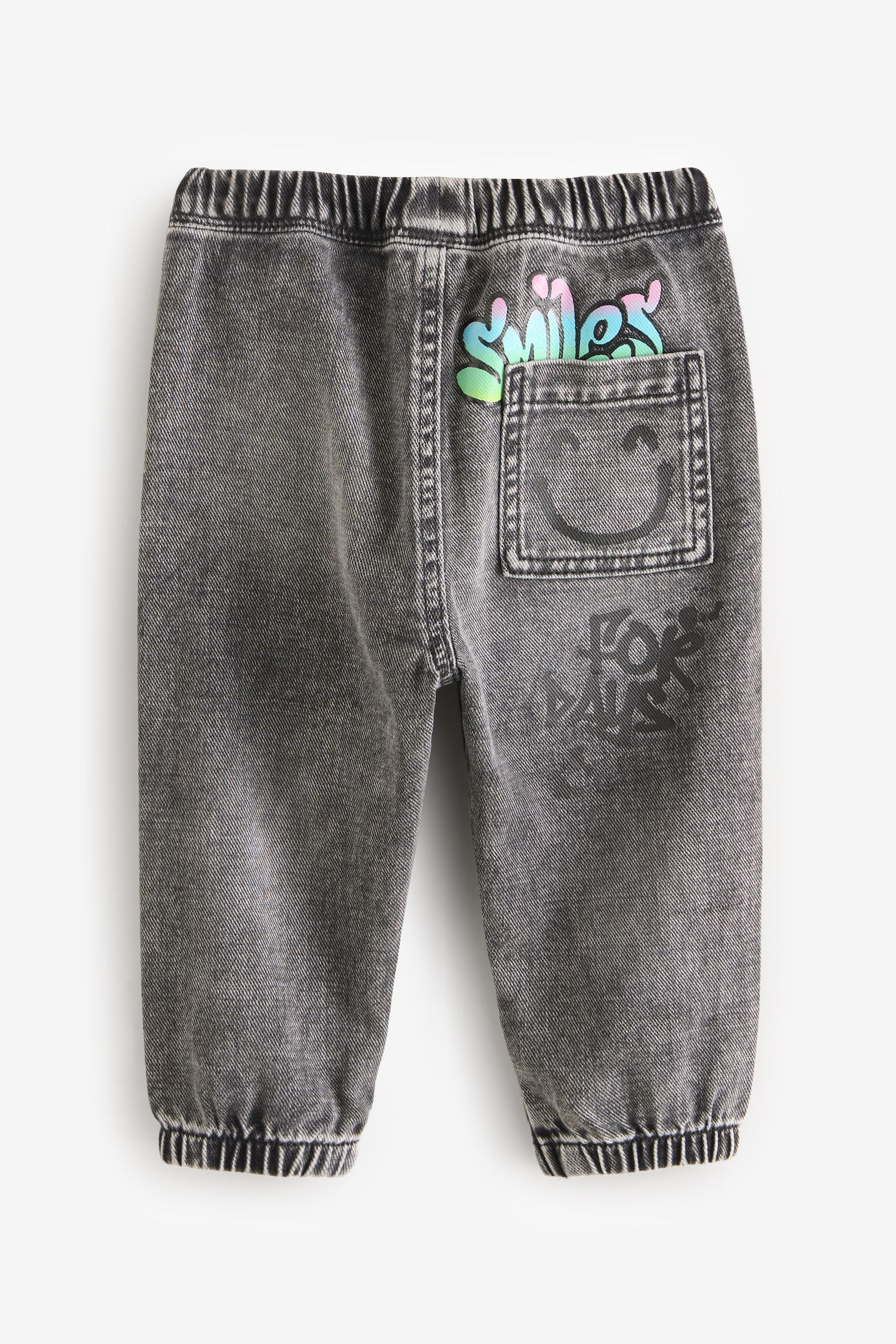 Black Denim 100% Cotton Graffiti Print Jeans (3mths-7yrs)