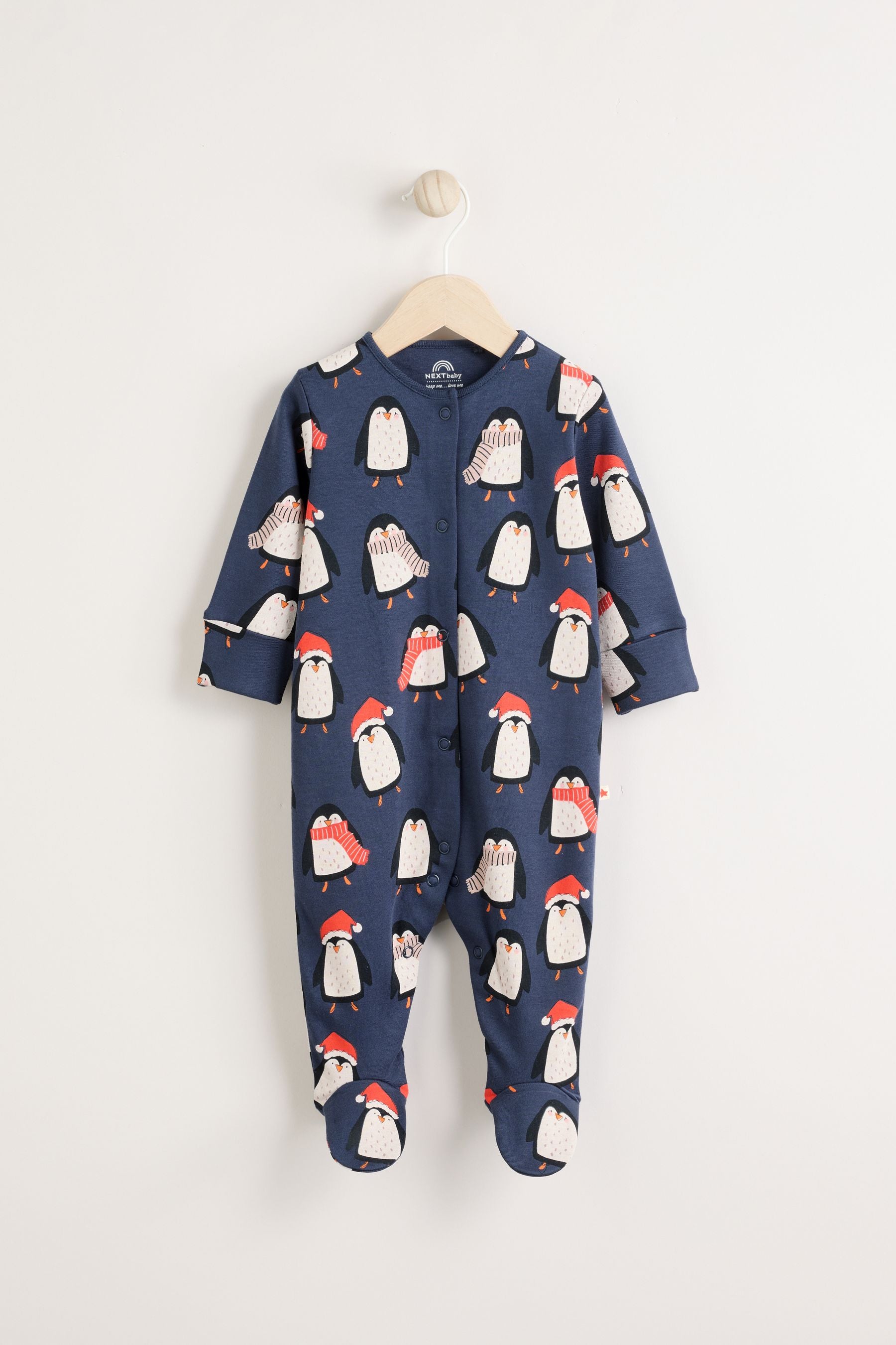 Navy Matching Family Baby Christmas Penguin Sleepsuit (0mths-2yrs)