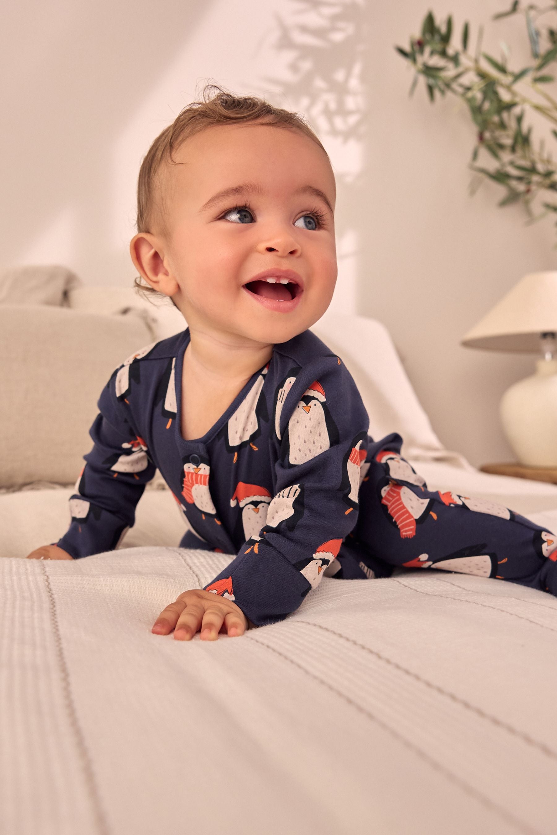 Navy Matching Family Baby Christmas Penguin Sleepsuit (0mths-2yrs)