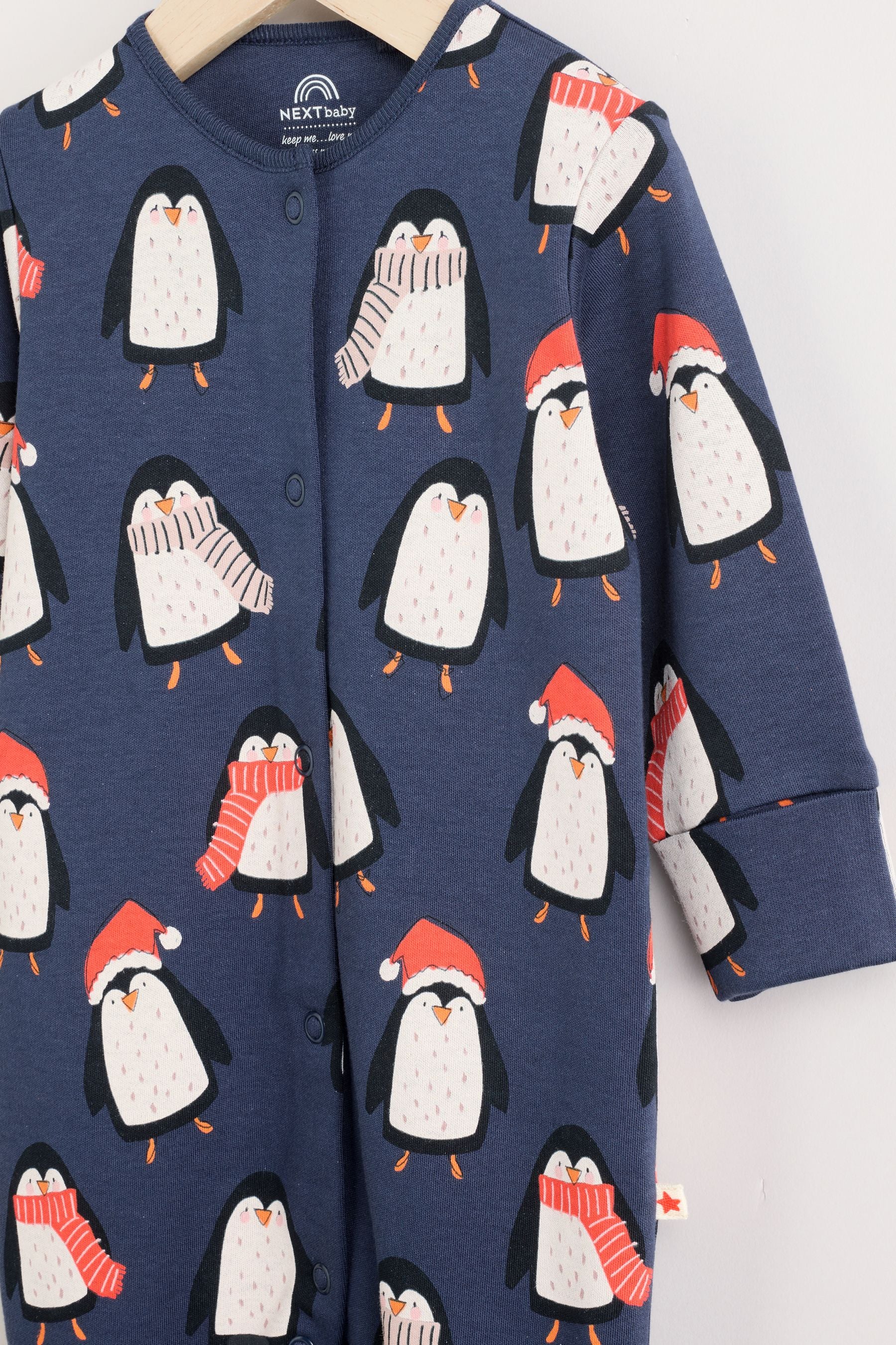 Navy Baby Matching Family Christmas Penguin Zip Sleepsuit (0mths-2yrs)