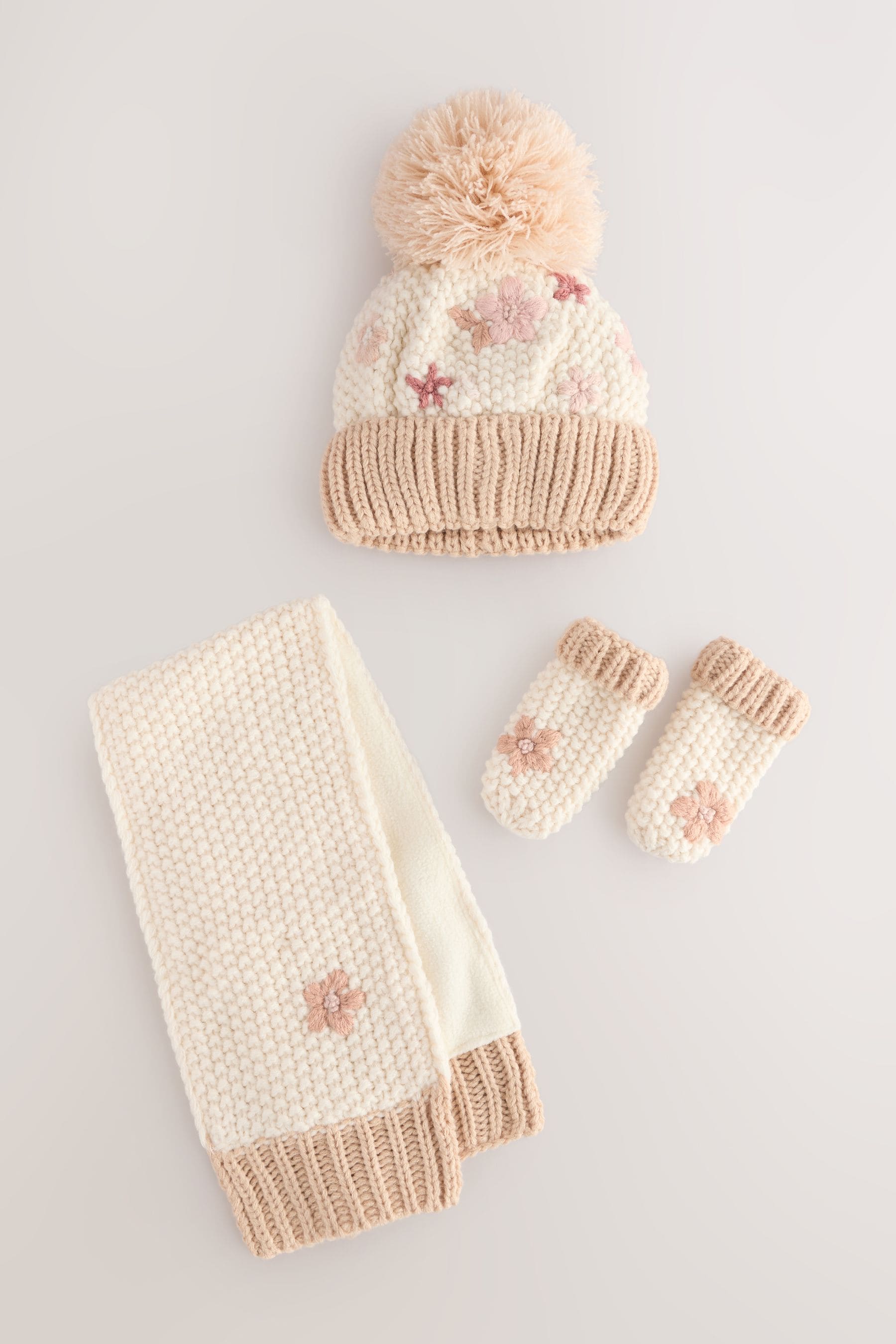 Natural Flower Hat Mittens And Scarf Set (1-6yrs)