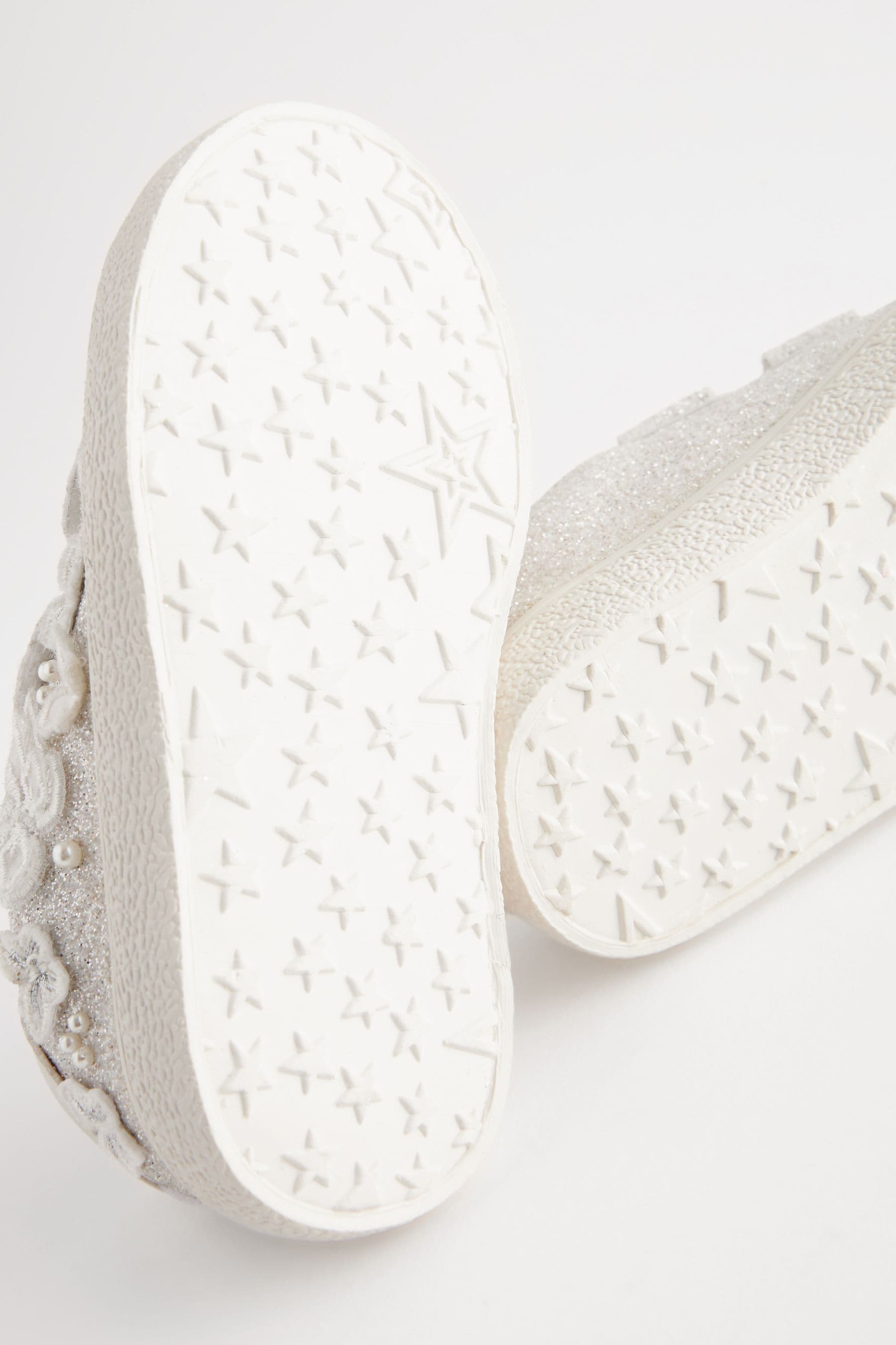 White Glitter Wide Fit (G) Butterfly Touch Fasten Strap Trainers