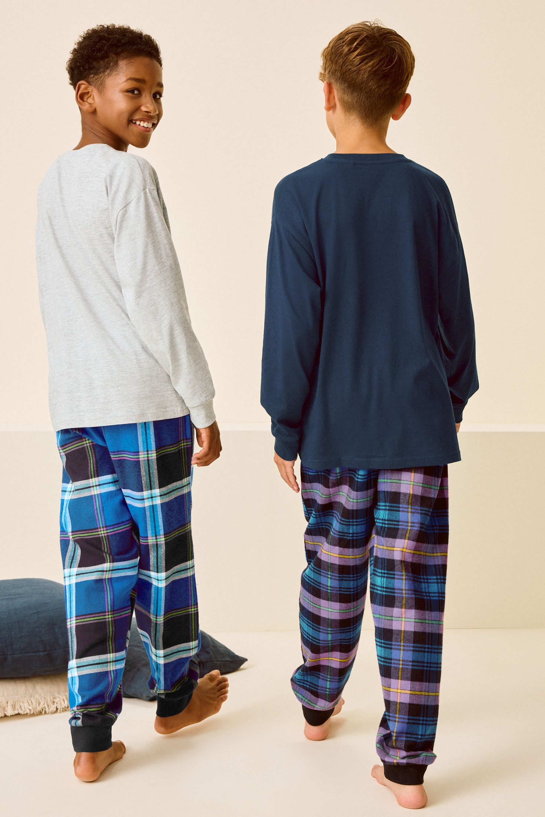 Multi Bright Gamer/Football 2 Pack Long Sleeve Woven Check 100% Cotton Pyjamas (3-16yrs)