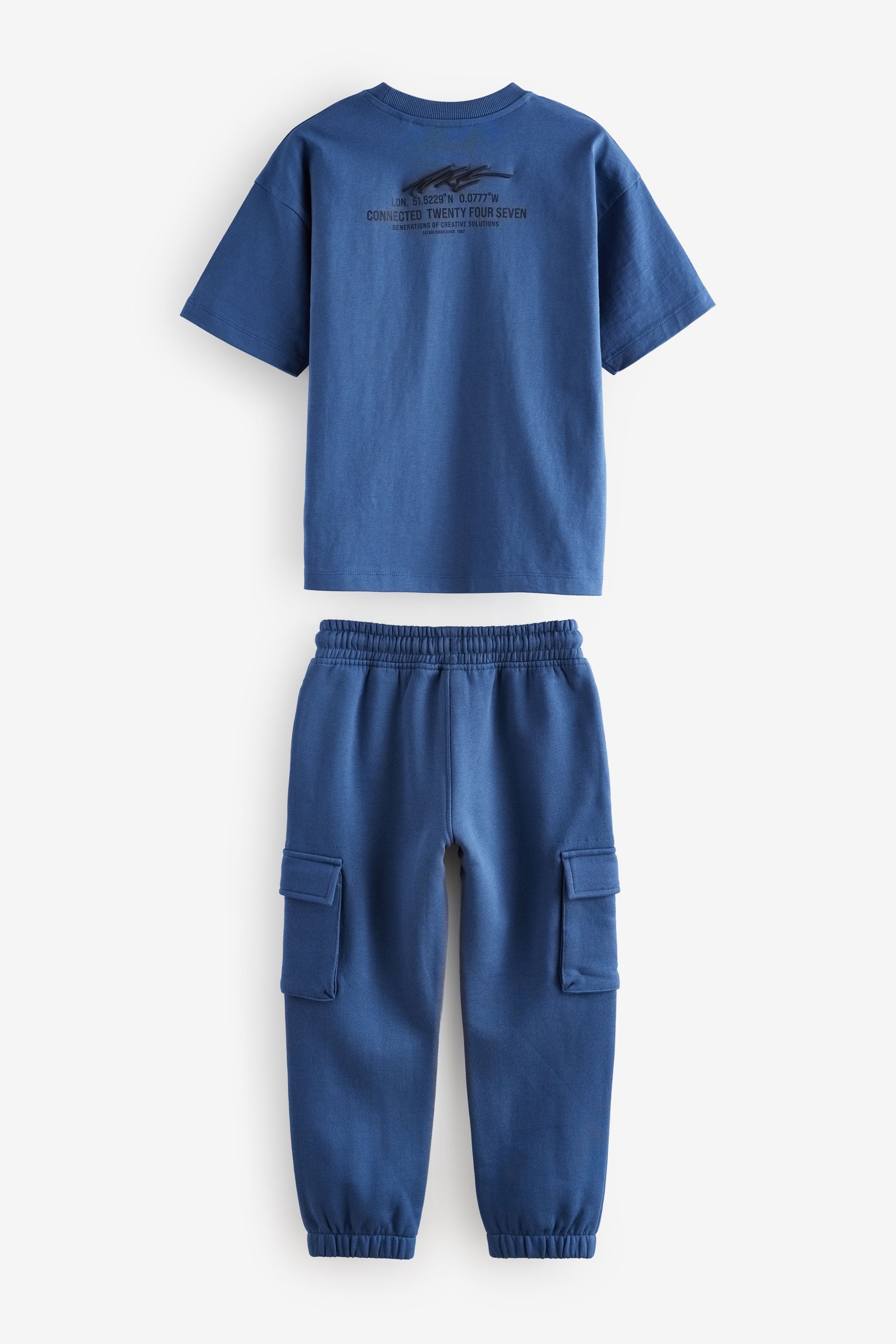 Blue 100% Cotton Short Sleeve Utility T-Shirt and Joggers Set (3-16yrs)