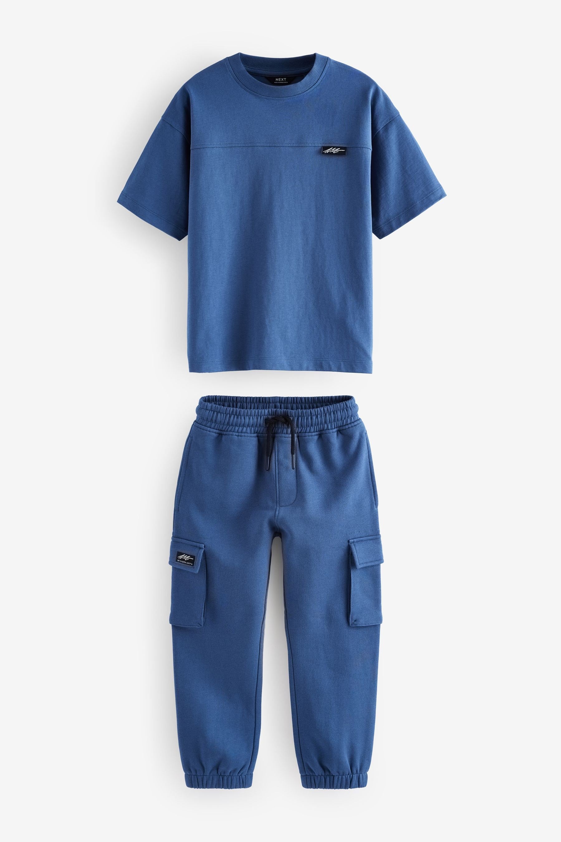 Blue 100% Cotton Short Sleeve Utility T-Shirt and Joggers Set (3-16yrs)