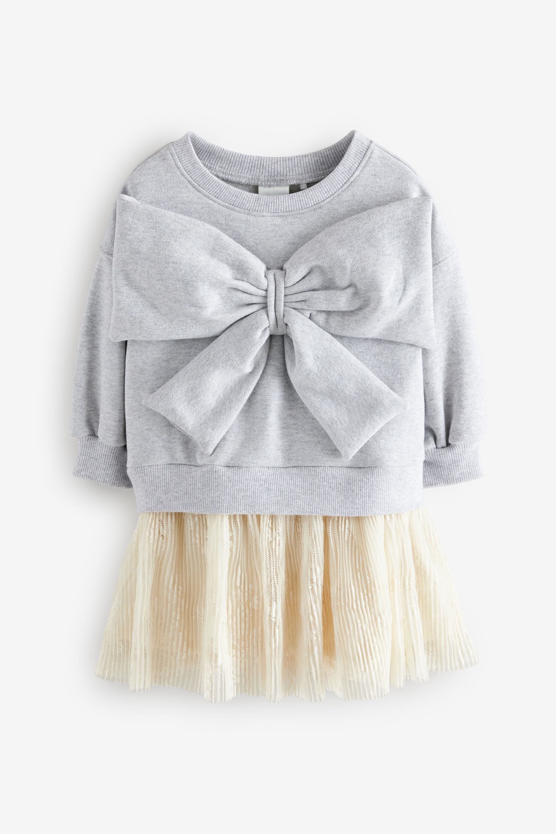 Grey Bow Sweat Mesh Dress (3mths-7yrs)