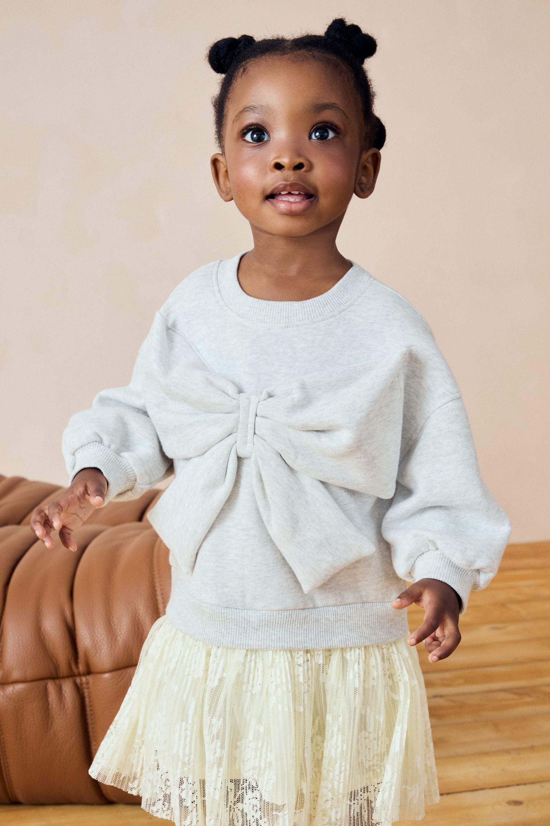 Grey Bow Sweat Mesh Dress (3mths-7yrs)