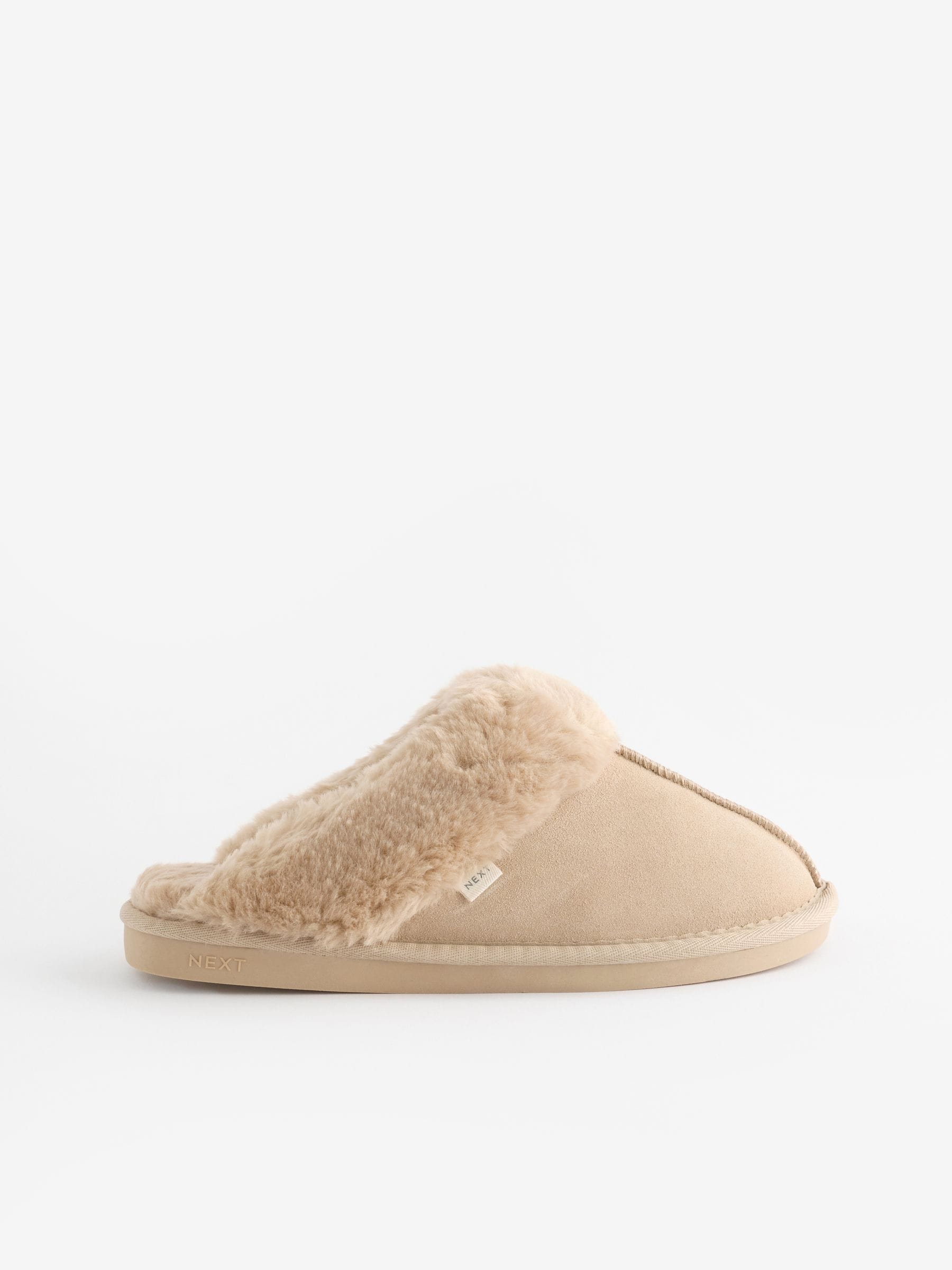 Sand Tiger Print Suede Faux Fur Lined Mule Slippers