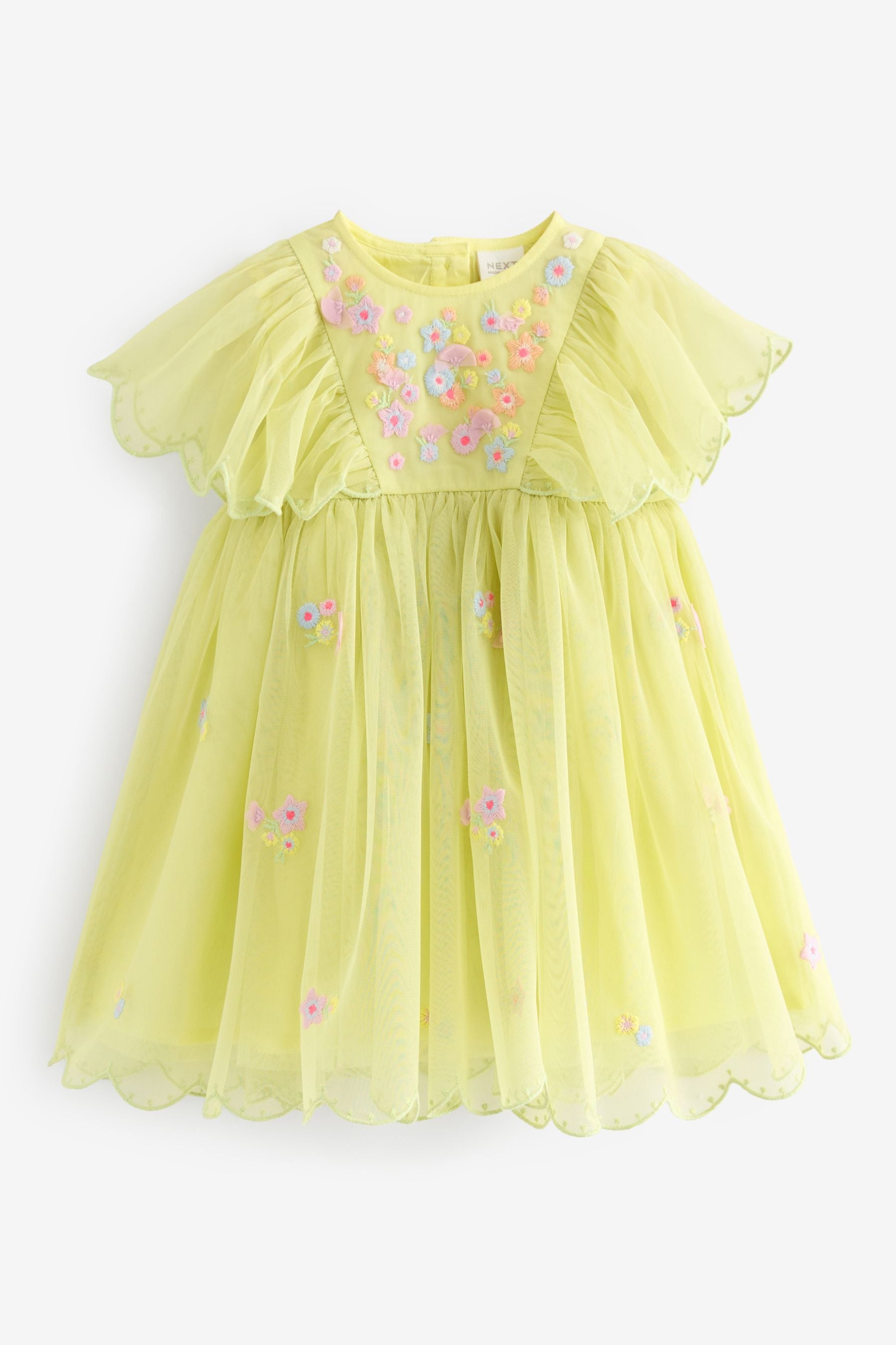 Green Embroidered Mesh Party Dress (3mths-7yrs)