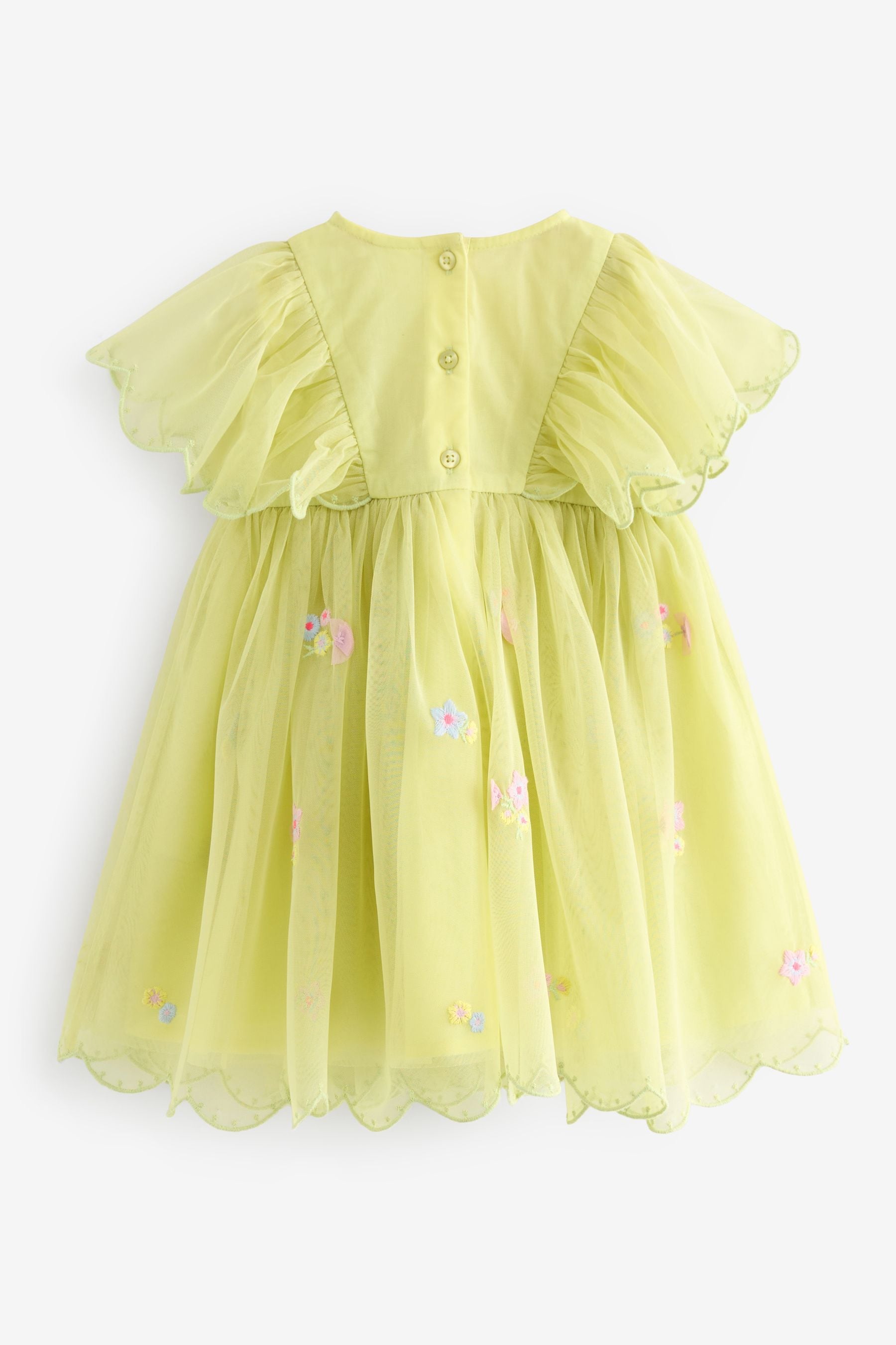 Green Embroidered Mesh Party Dress (3mths-7yrs)