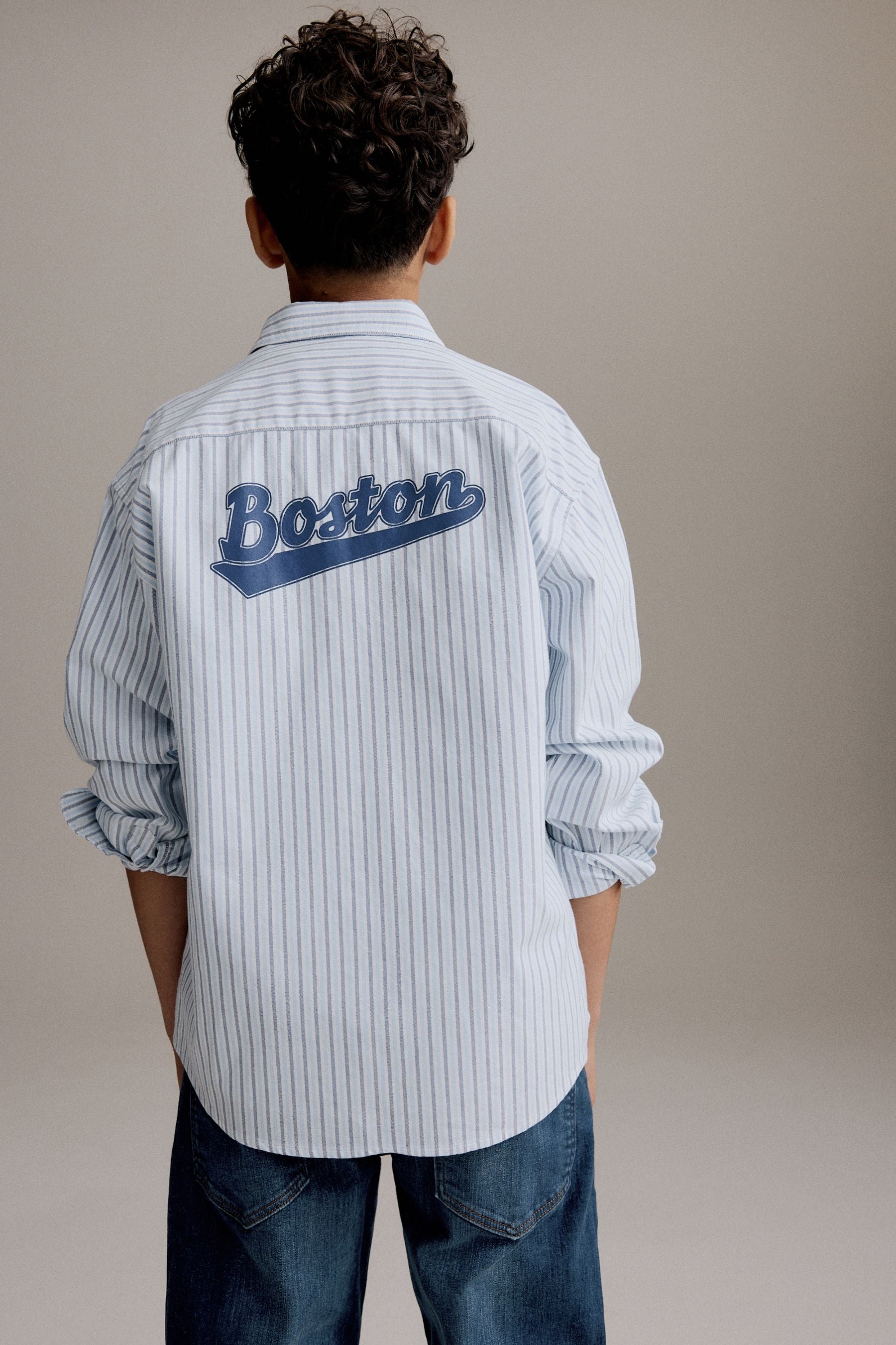 Blue Boston 100% Cotton Long Sleeve Stripe Shirt (3-16yrs)