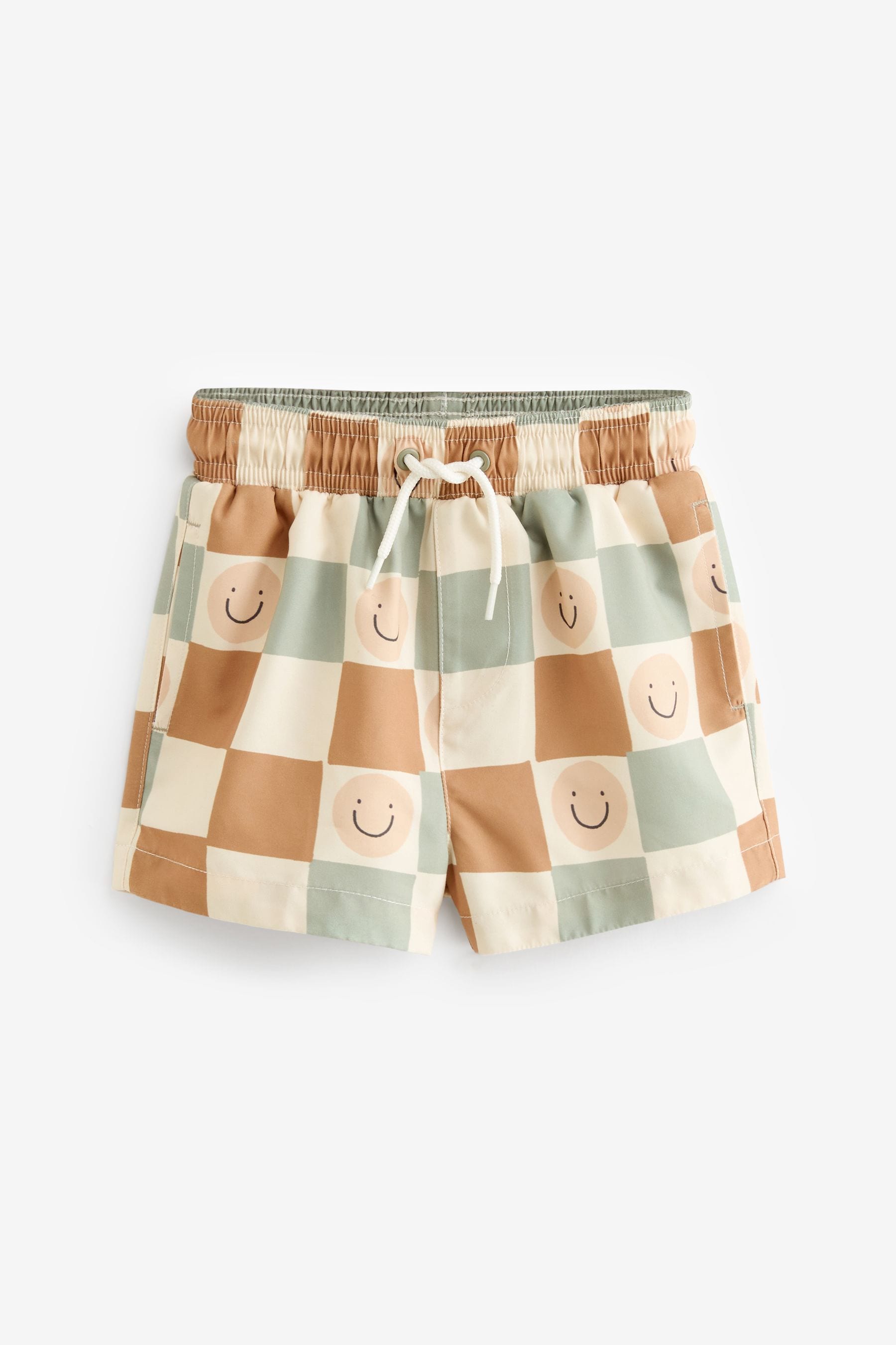 Neutral Checkerboard Printed Swim Shorts (3mths-7yrs)