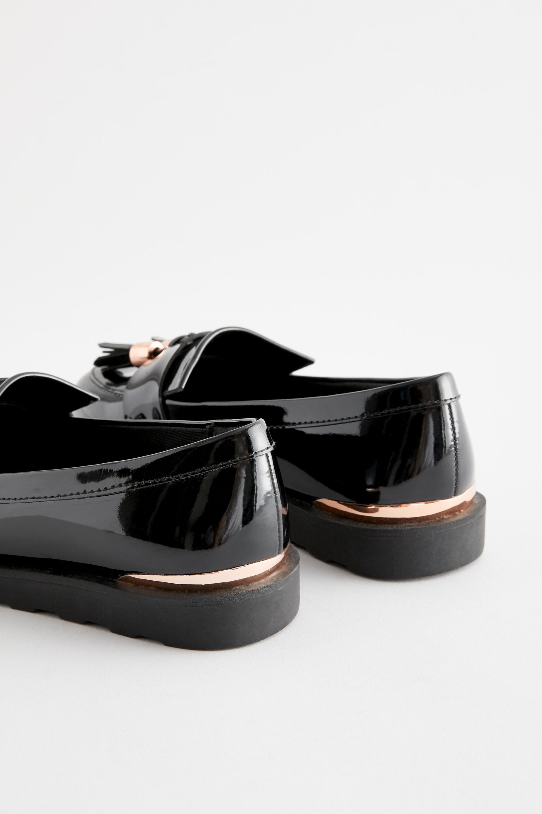 Black Rose Gold Standard Fit (F) School Tassel Loafers