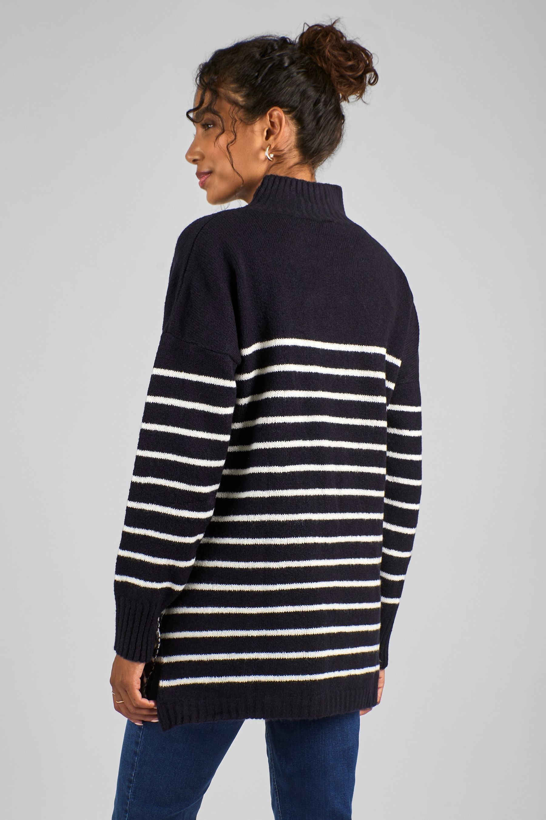 Navy Blue & Ecru Cream Stripe JoJo Maman Bébé Turtle Neck Maternity & Nursing Jumper