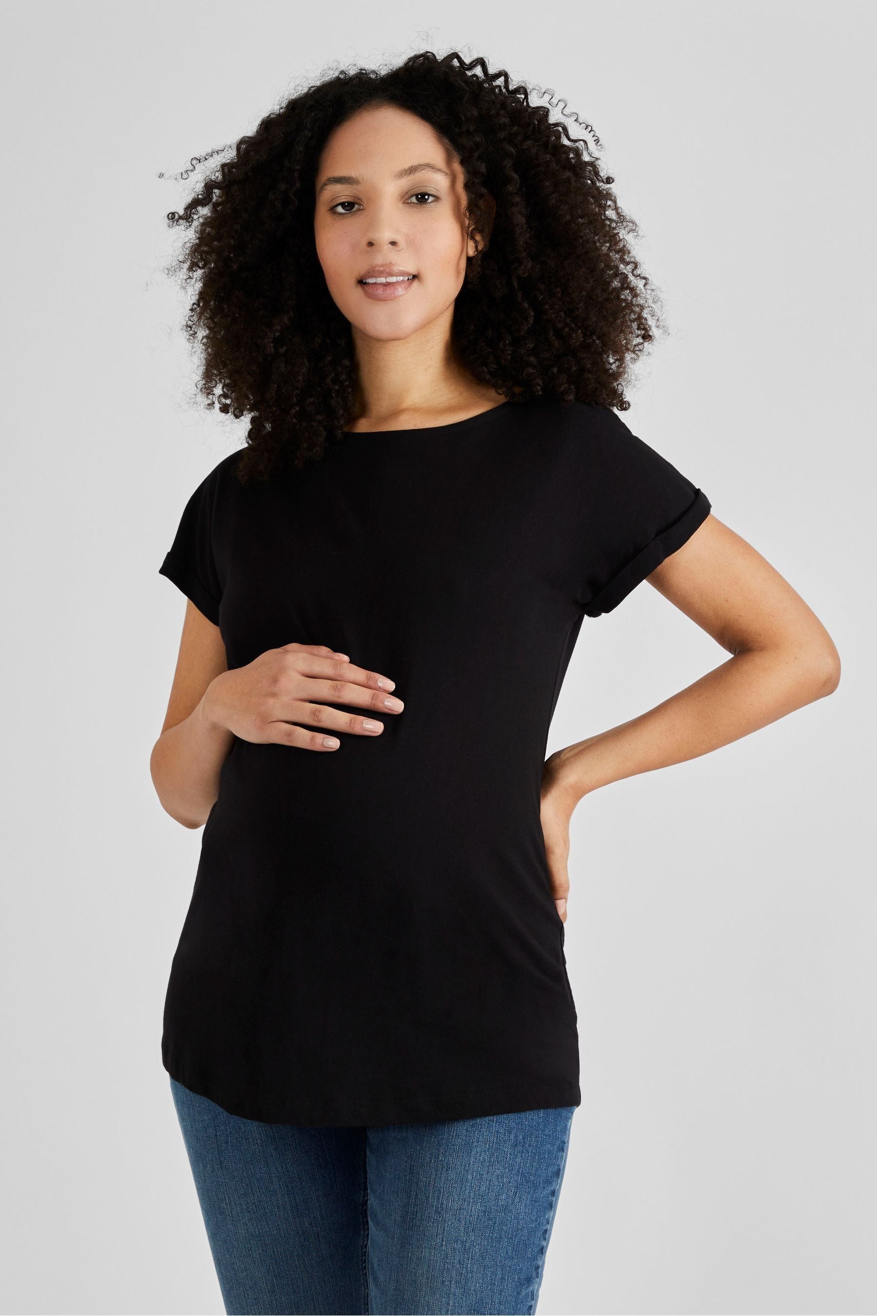 Black JoJo Maman Bébé Boyfriend Cotton Maternity T-Shirt