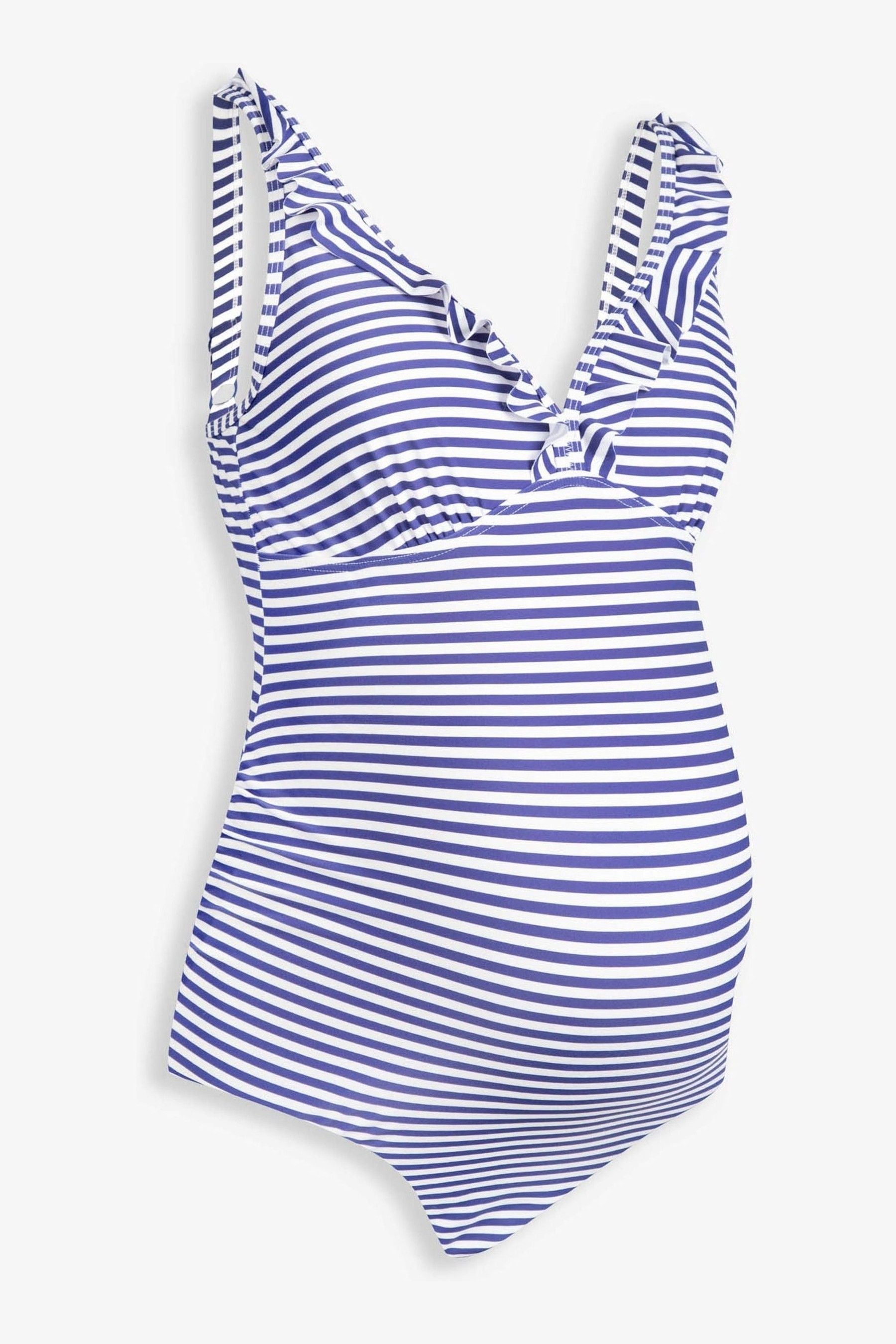 White & Navy Blue Stripe JoJo Maman Bébé Frill Maternity Swimsuit