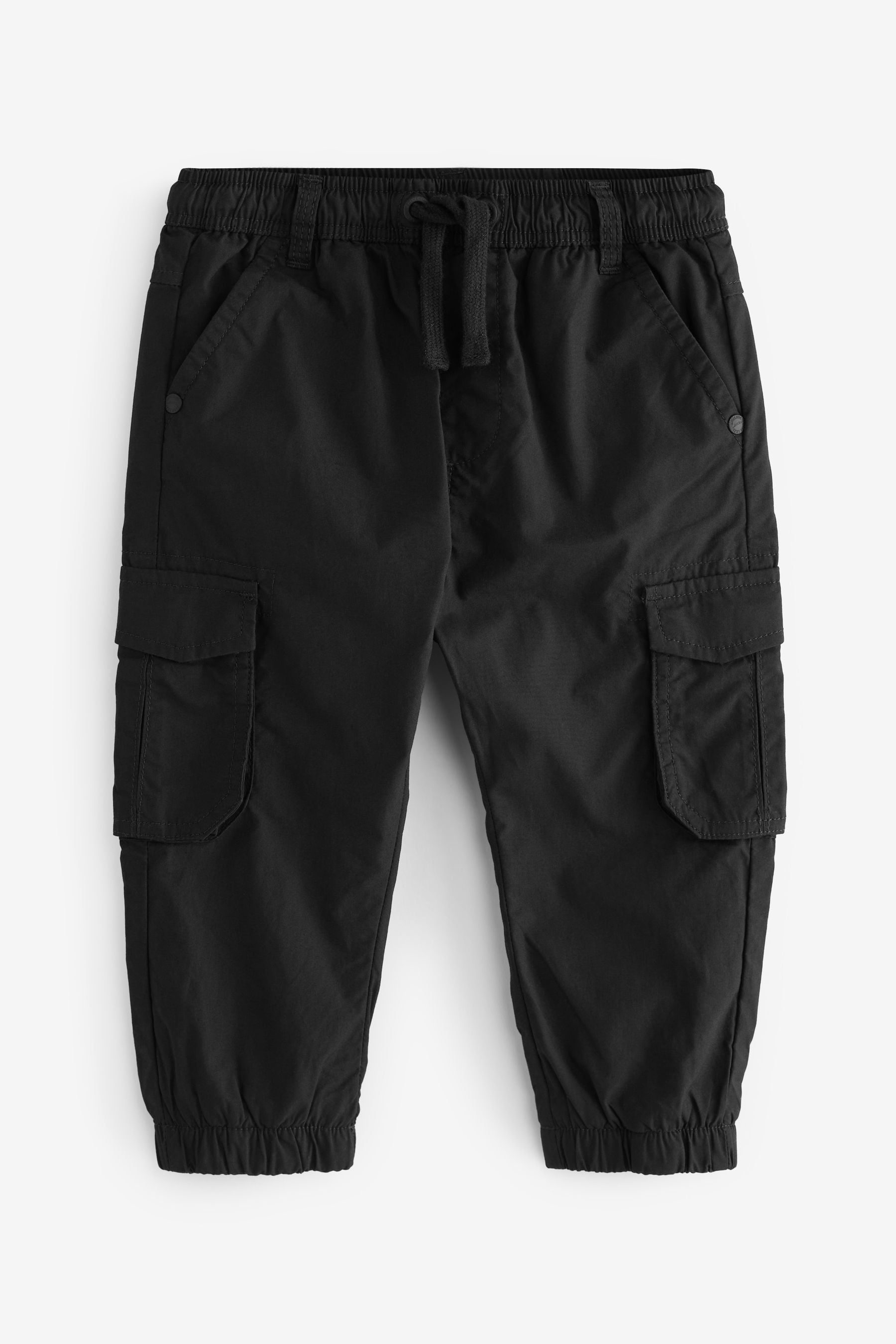 Black Lined 100% Cotton Cargo Trousers (3mths-7yrs)